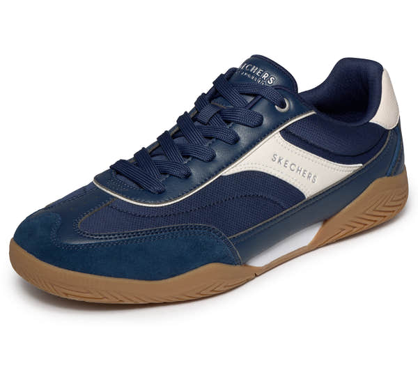 Skechers 183410 Zinger Evo Mens Navy Textile Trainers, left side view.