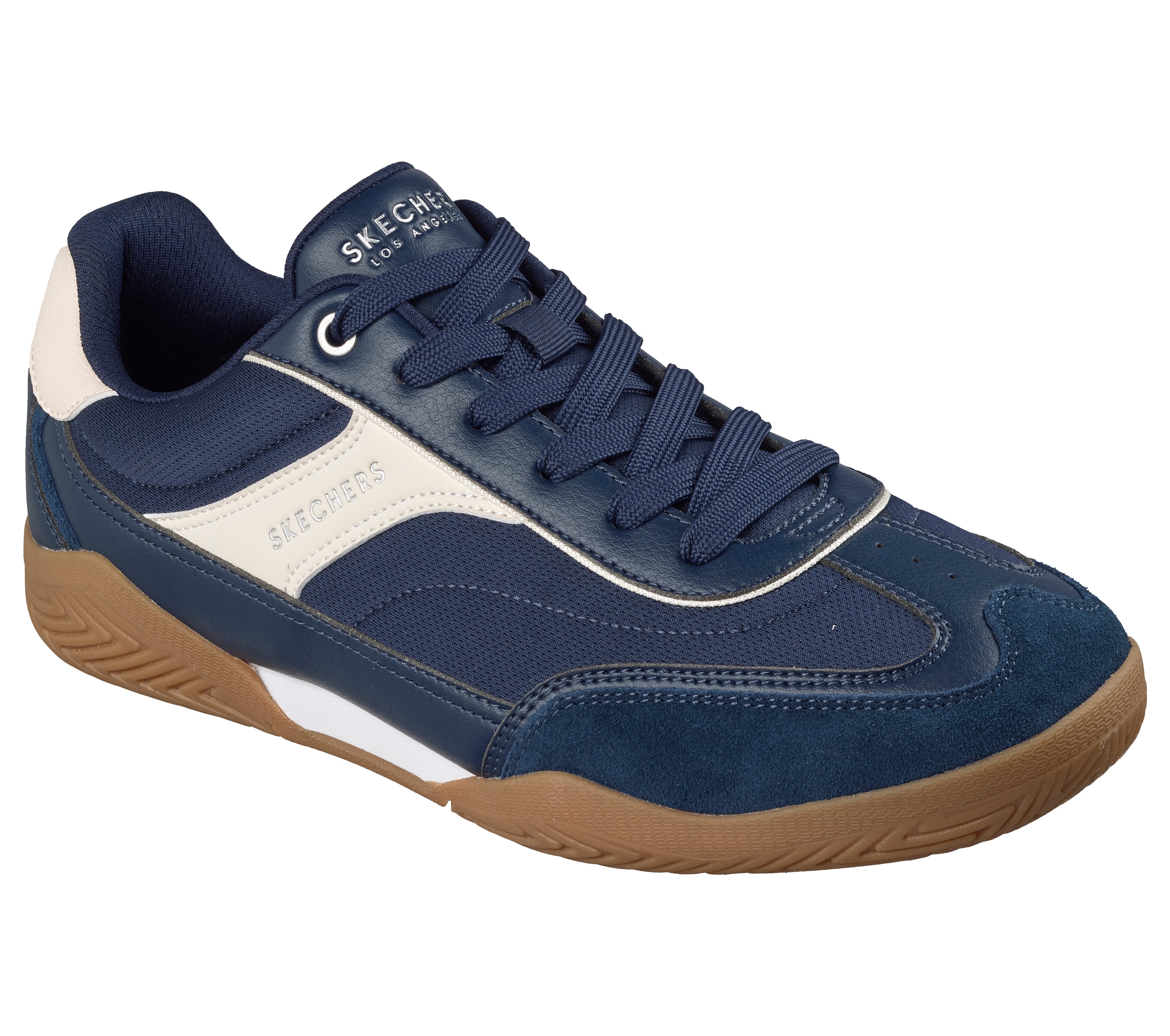 Skechers 183410 Zinger Evo Mens Navy Textile Trainers, outer side view.