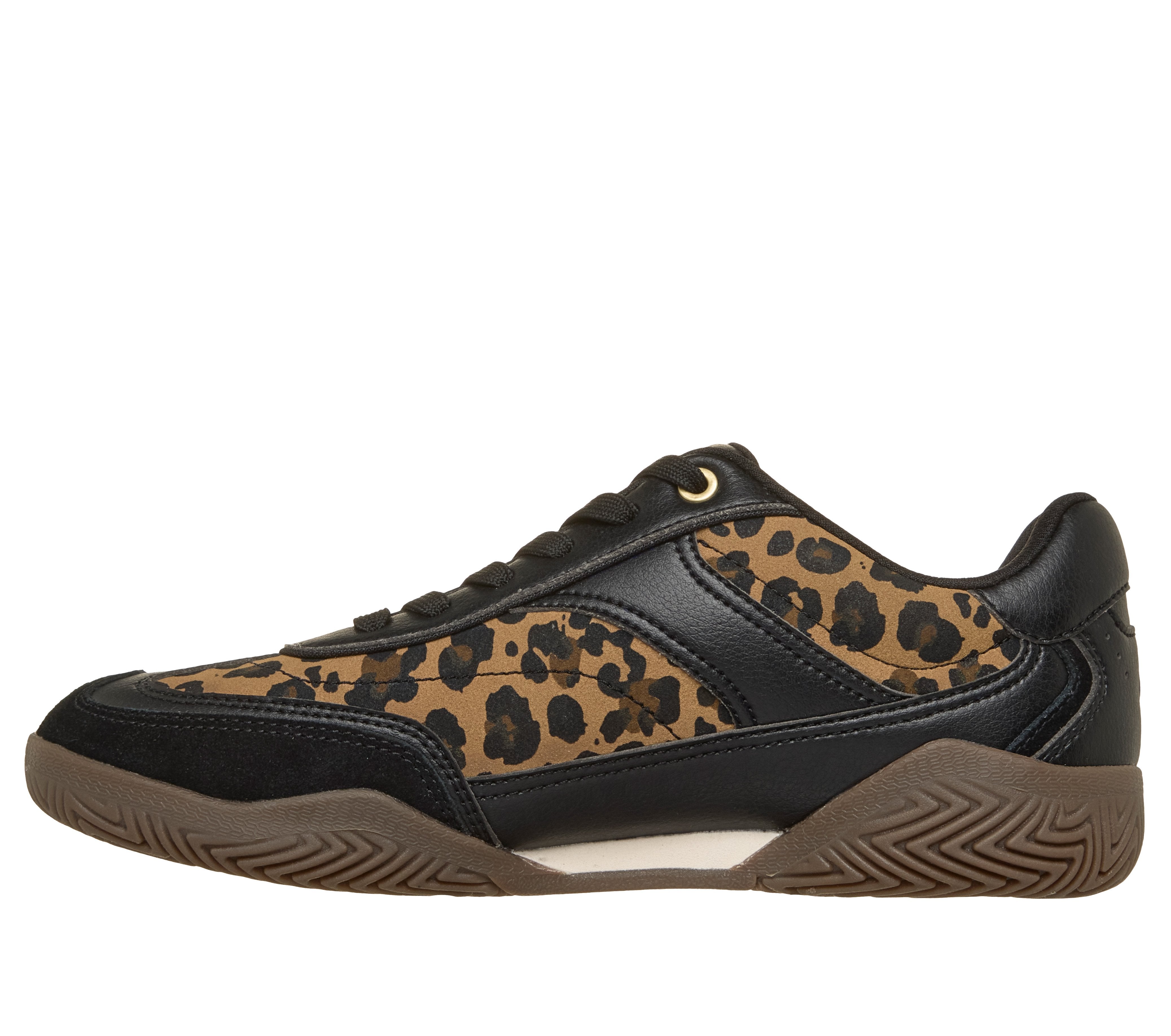 Skechers 190153 Zinger Evo-World Striker Ladies Black Leopard Textile Trainers, inner side view.