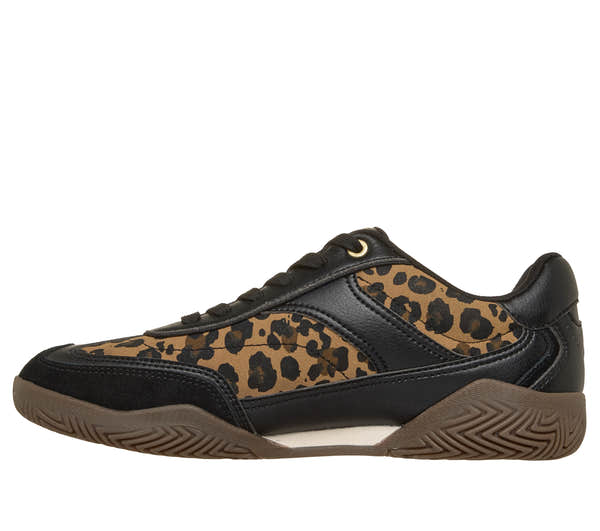 Skechers 190153 Zinger Evo-World Striker Ladies Black Leopard Textile Trainers, inner side view.
