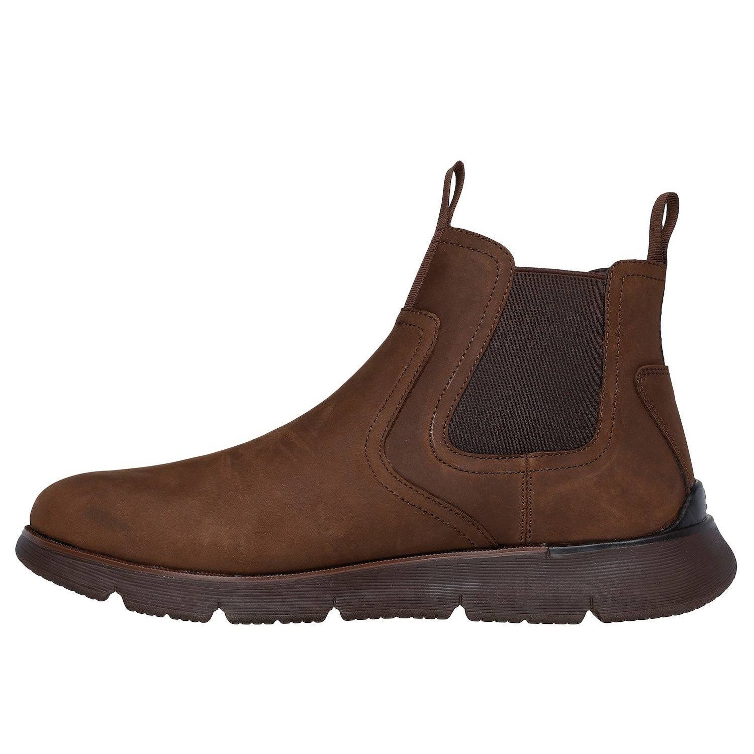 Skechers 205227 Augustino - Paulo Mens Chocolate Brown Leather Arch Support Pull On Ankle Boots, inner side view.