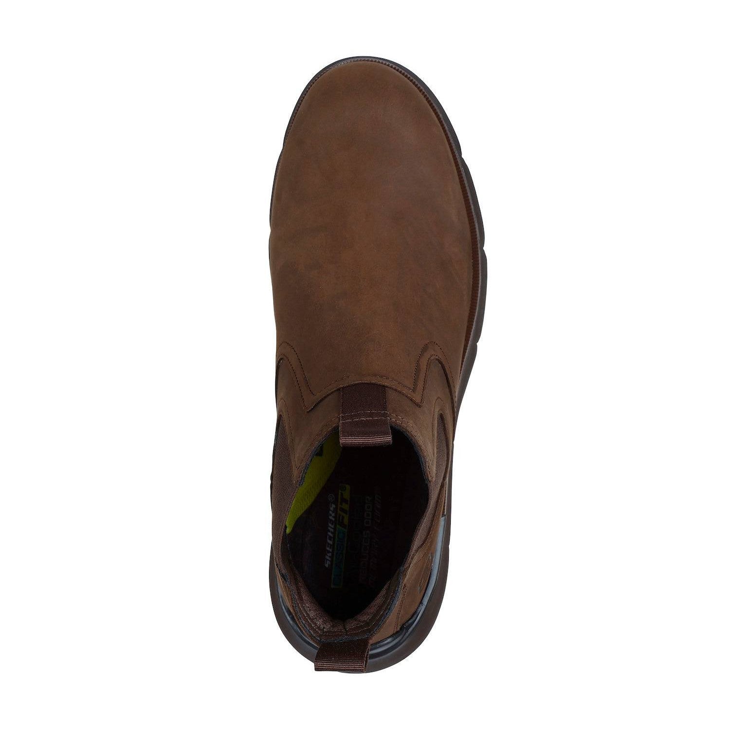 Skechers 205227 Augustino - Paulo Mens Chocolate Brown Leather Arch Support Pull On Ankle Boots, insole and footbed view.