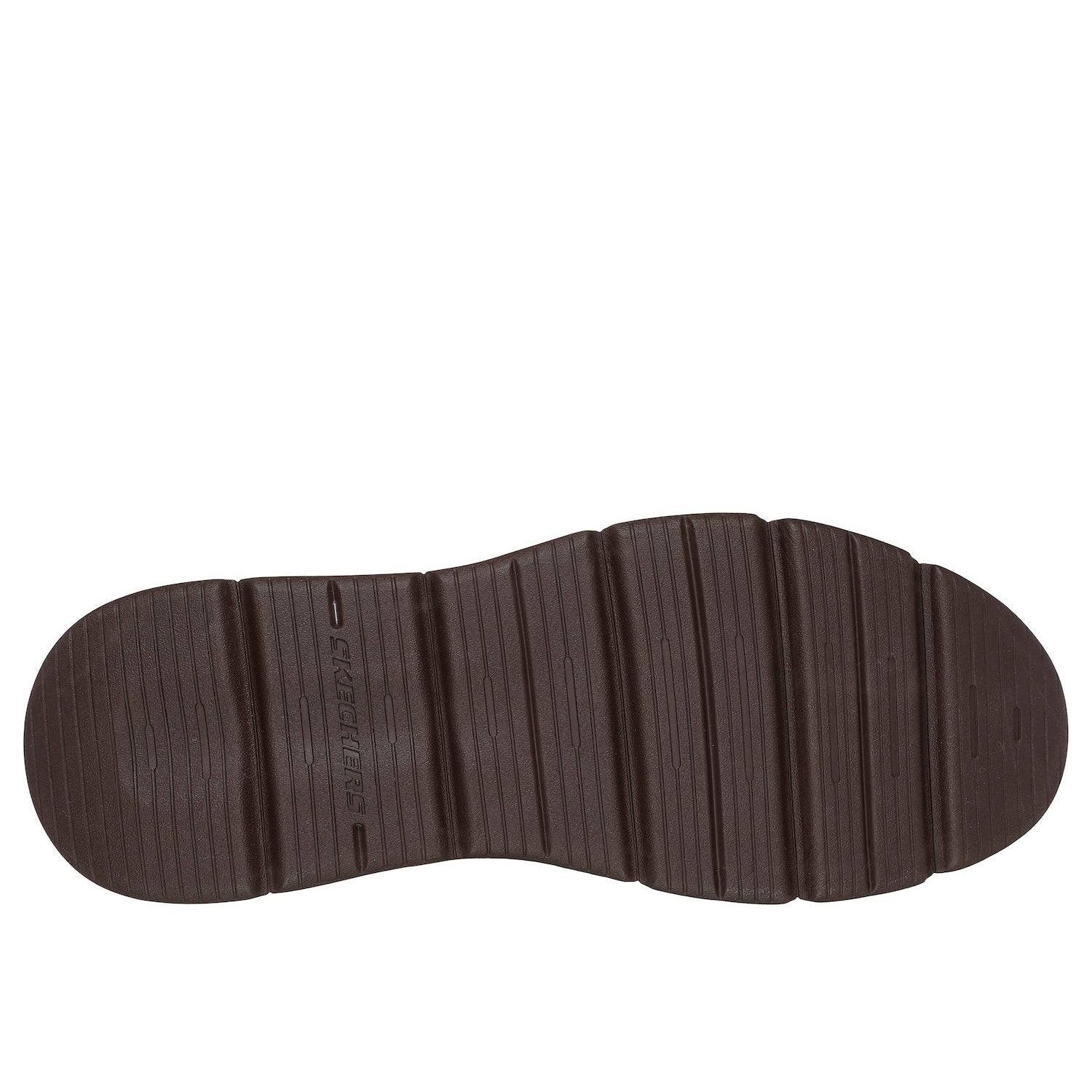 Skechers 205227 Augustino - Paulo Mens Chocolate Brown Leather Arch Support Pull On Ankle Boots, sole and tread view.