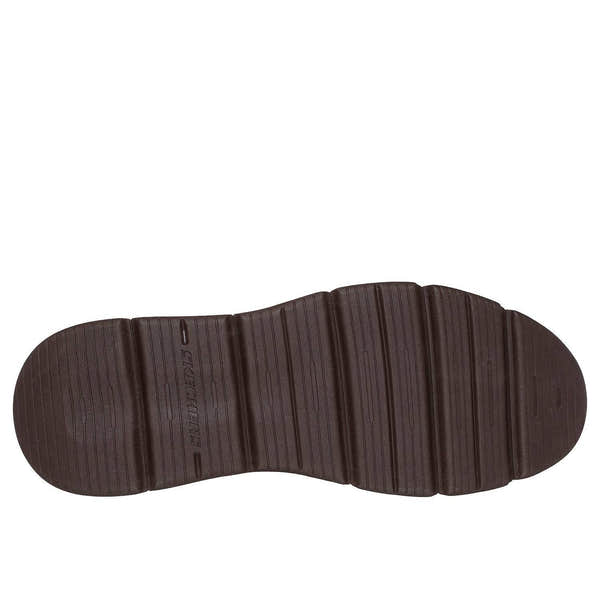 Skechers 205227 Augustino - Paulo Mens Chocolate Brown Leather Arch Support Pull On Ankle Boots, sole and tread view.