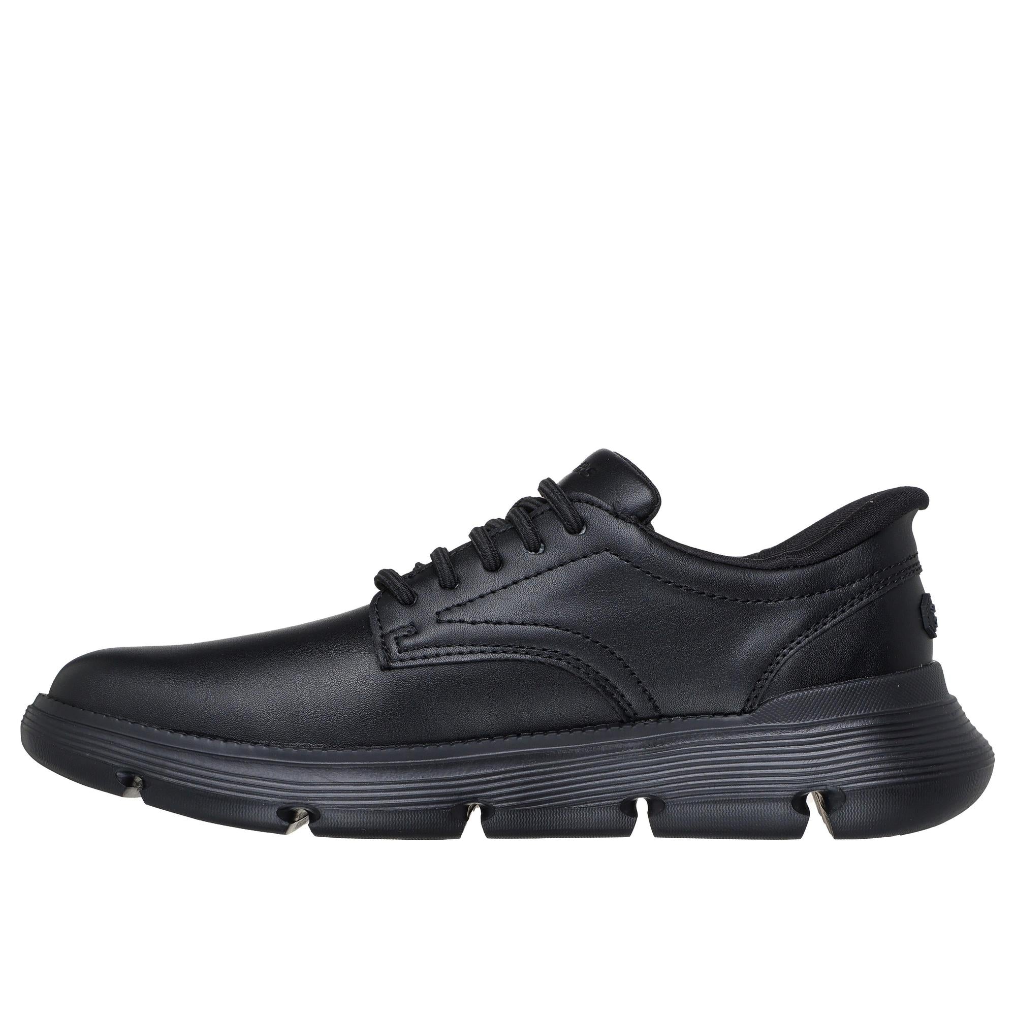 Skechers 205353 Garza - Duran Slip Ins Mens Black Leather Arch Support Slip On Shoes, inner side view.