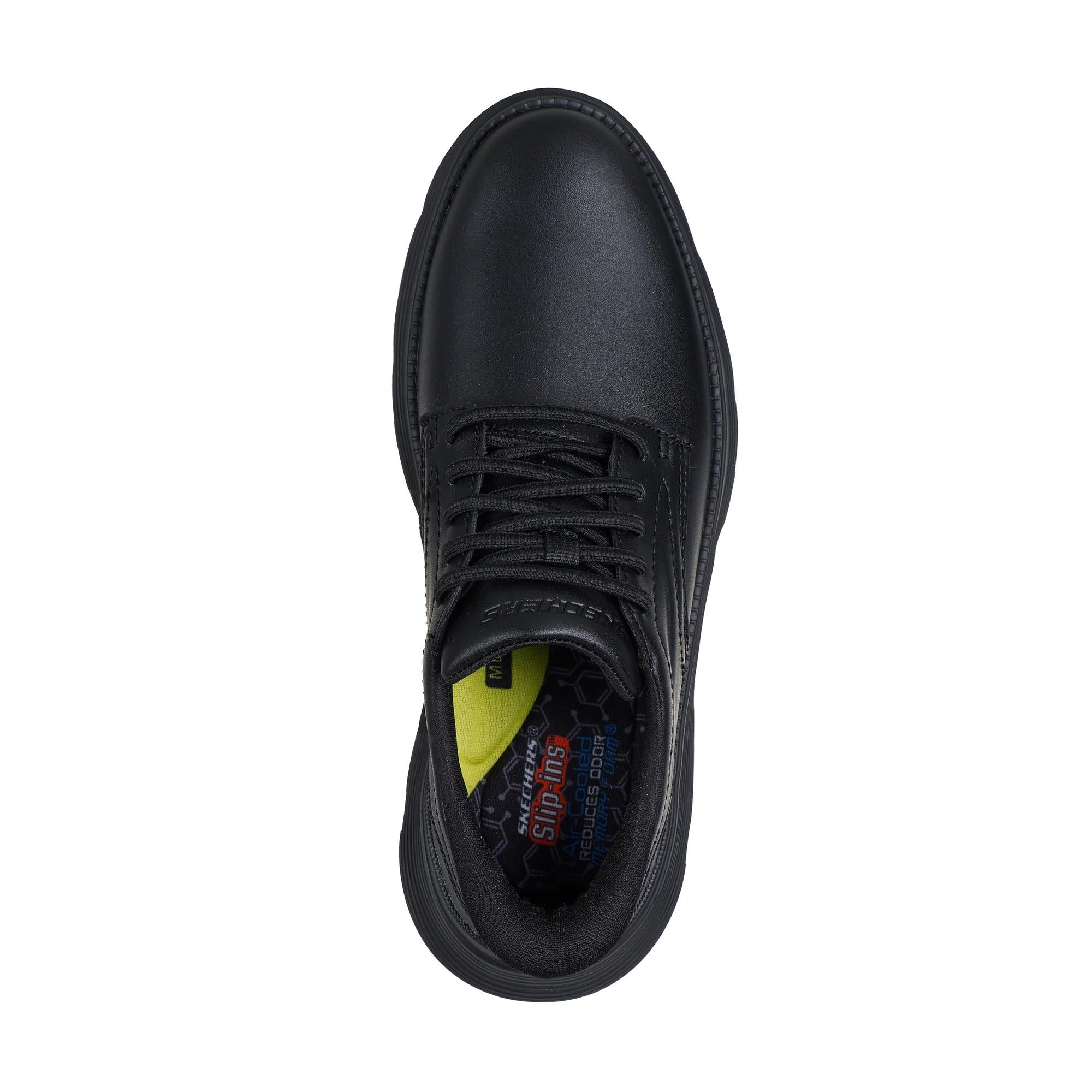 Skechers 205353 Garza - Duran Slip Ins Mens Black Leather Arch Support Slip On Shoes, insole and footbed view.