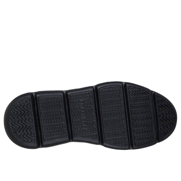 Skechers 205353 Garza - Duran Slip Ins Mens Black Leather Arch Support Slip On Shoes, sole and tread view.
