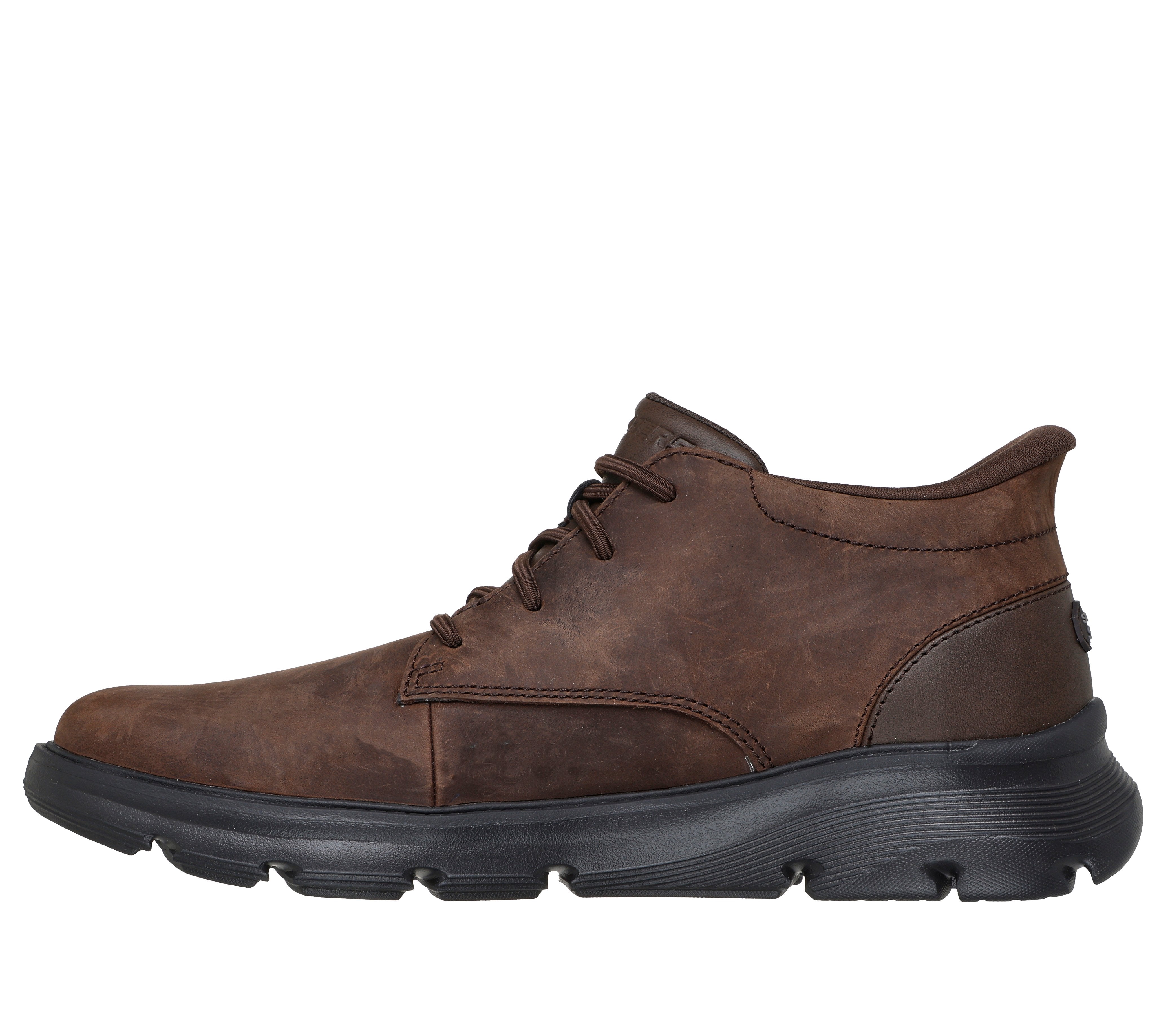 Skechers 205514 Arch Fit Garza - Ridley Mens Cocoa Leather Mix Ankle Boots, inner side view.