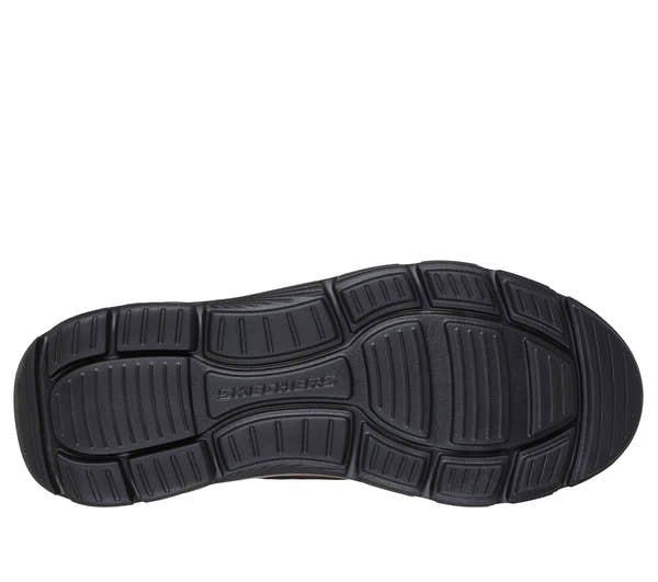 Skechers 205514 Arch Fit Garza - Ridley Mens Cocoa Leather Mix Ankle Boots, sole and tread view.
