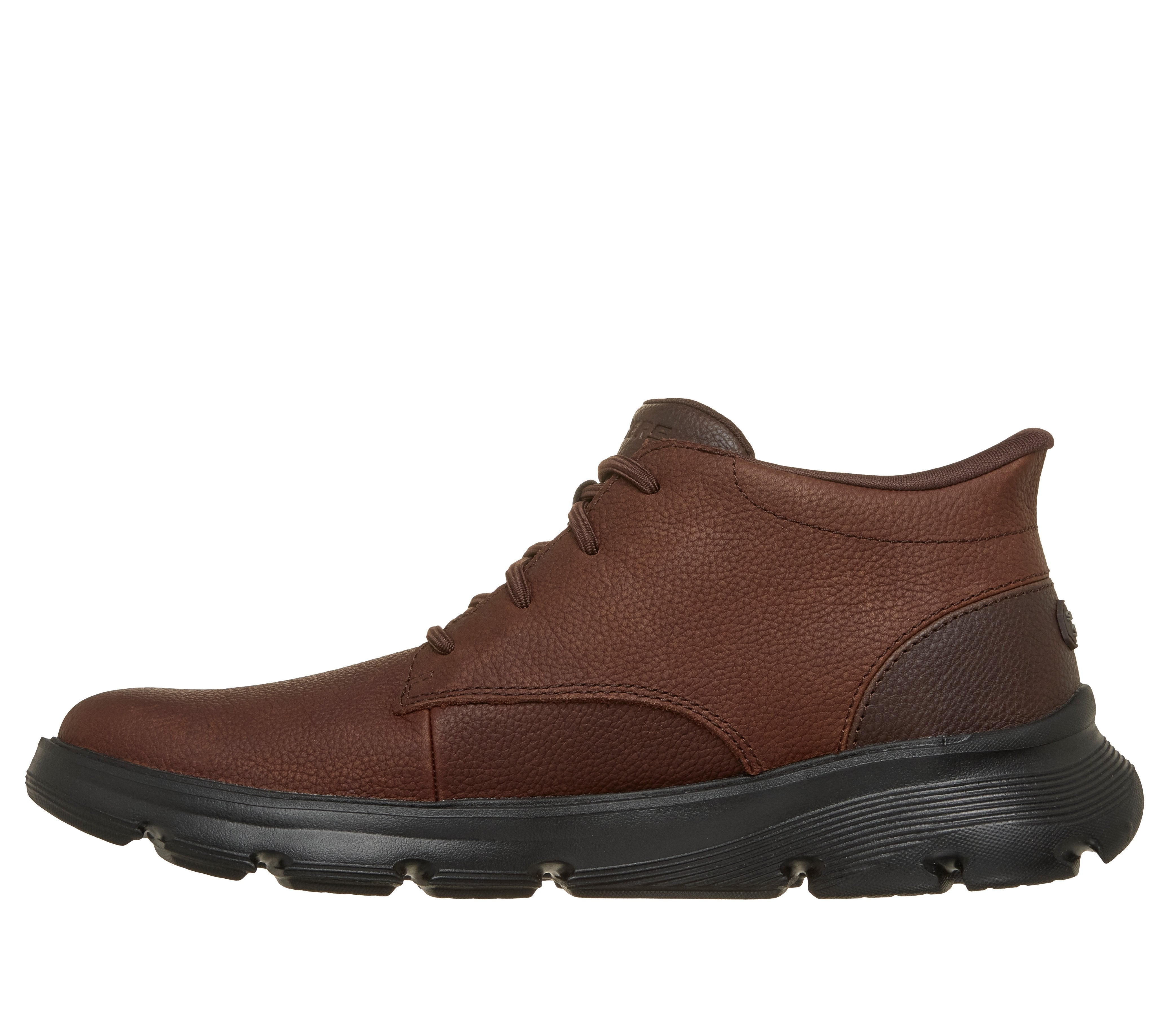 Skechers 205514 Arch Fit Garza - Ridley Mens Red Brown Leather Mix Ankle Boots, inner side view.