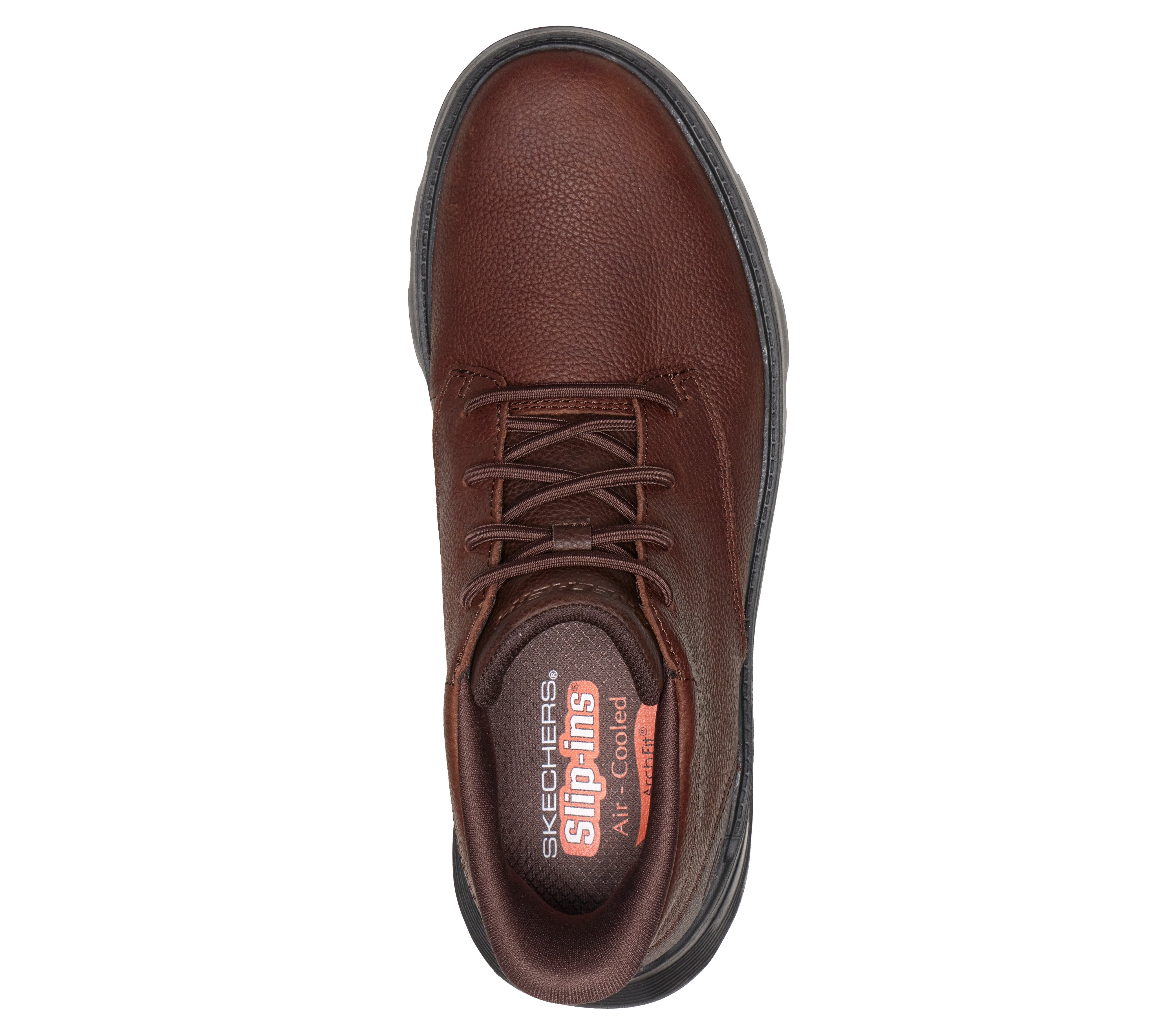 Skechers 205514 Arch Fit Garza - Ridley Mens Red Brown Leather Mix Ankle Boots, insole and footbed view.