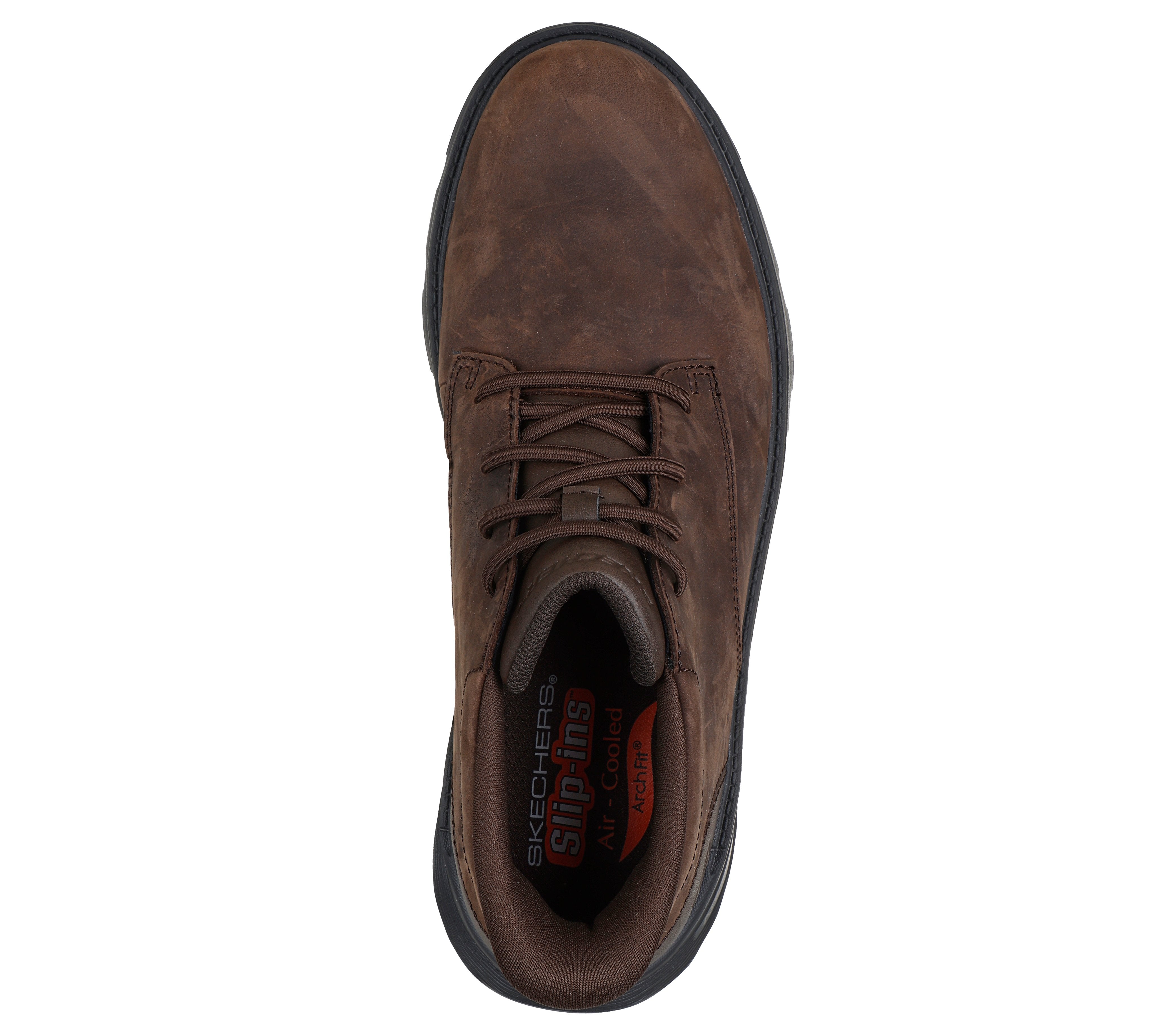 Skechers 205514WW Arch Fit Garza - Ridley Mens Extra Wide Cocoa Leather Arch Support Slip On Ankle Boots, insole and.