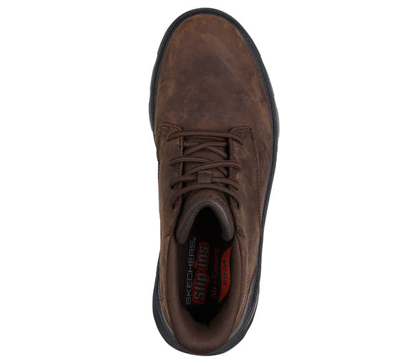 Skechers 205514WW Arch Fit Garza - Ridley Mens Extra Wide Cocoa Leather Arch Support Slip On Ankle Boots, insole and.