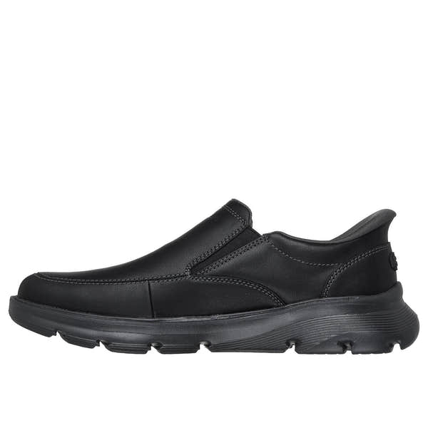 Skechers 205518WW Arch Fit Garza - Umar Mens Extra Wide Black Leather Arch Support Slip On Shoes, inner side view.