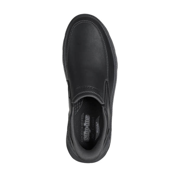 Skechers 205518WW Arch Fit Garza - Umar Mens Extra Wide Black Leather Arch Support Slip On Shoes, insole and footbed view.
