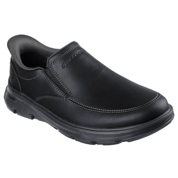 Skechers 205518WW Arch Fit Garza - Umar Mens Extra Wide Black Leather Arch Support Slip On Shoes, outer side view.