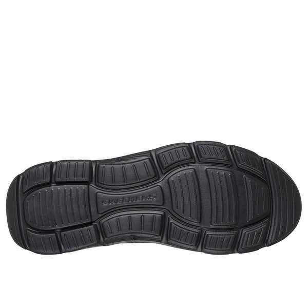 Skechers 205518WW Arch Fit Garza - Umar Mens Extra Wide Black Leather Arch Support Slip On Shoes, sole and tread view.