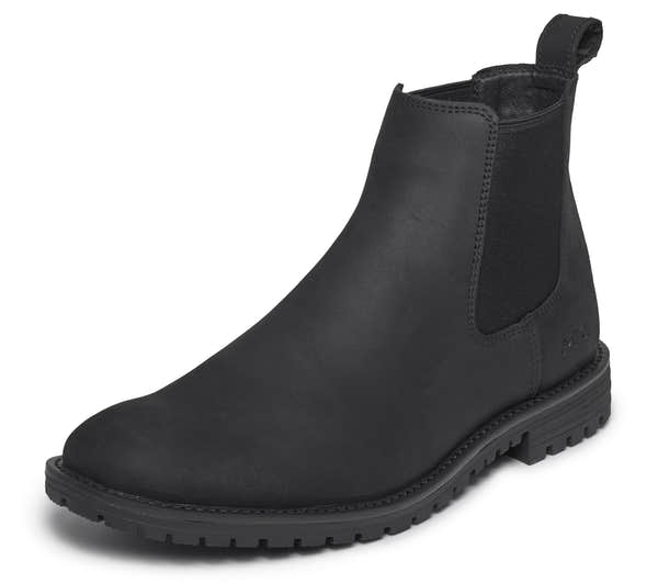 Skechers 205569 The Bowery-Tayln Mens Black Nubuck Leather Ankle Boots, left side view.