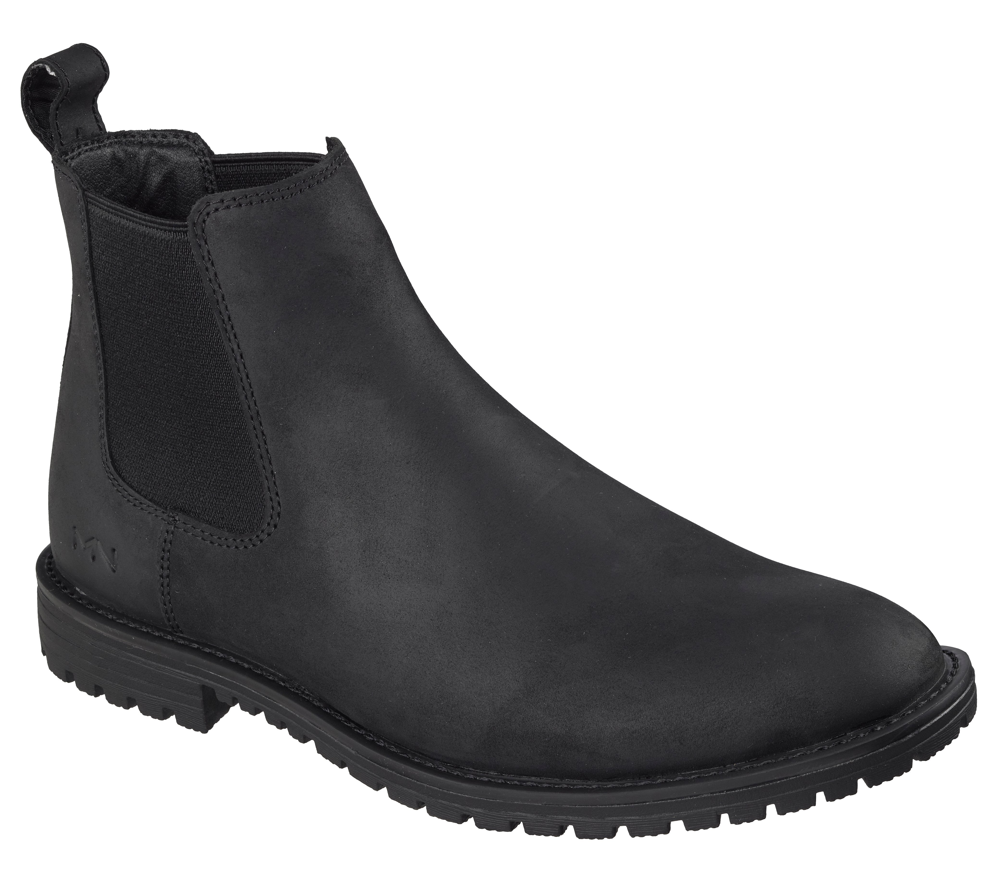 Skechers 205569 The Bowery-Tayln Mens Black Nubuck Leather Ankle Boots, outer side view.