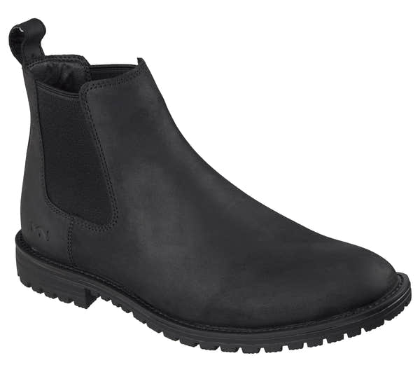 Skechers 205569 The Bowery-Tayln Mens Black Nubuck Leather Ankle Boots, outer side view.