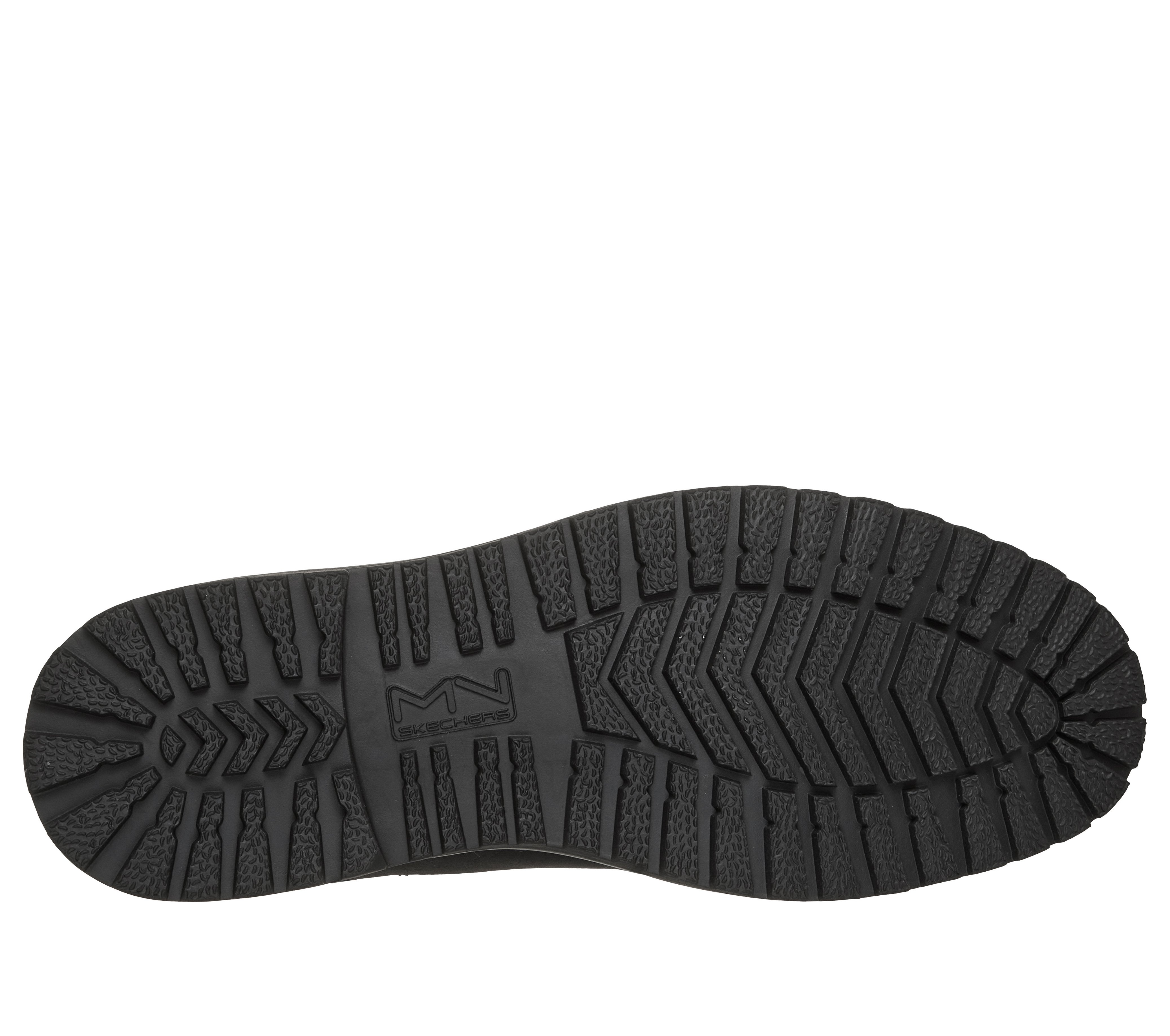 Skechers 205569 The Bowery-Tayln Mens Black Nubuck Leather Ankle Boots, sole and tread view.