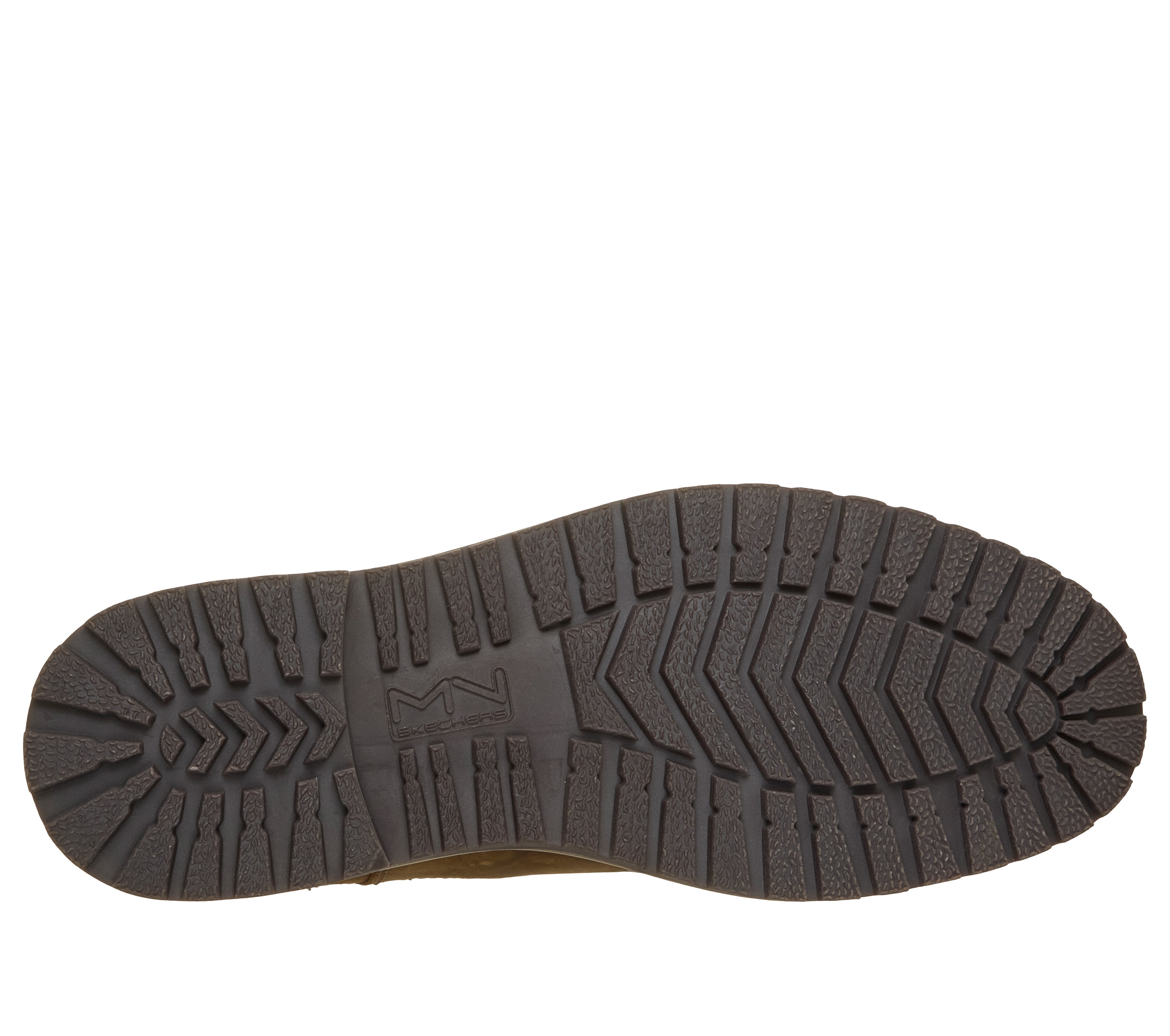 Skechers 205569 The Bowery-Tayln Mens Brown Nubuck Leather Ankle Boots, sole and tread view.