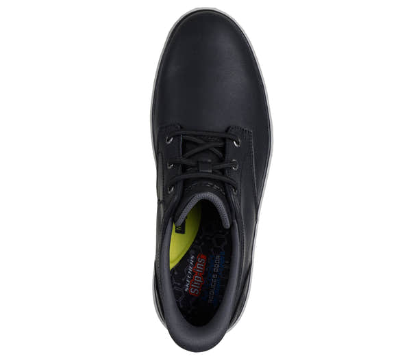 Skechers 205624 Burkett - Lonzo Mens Black Leather Shoes, insole and footbed view.