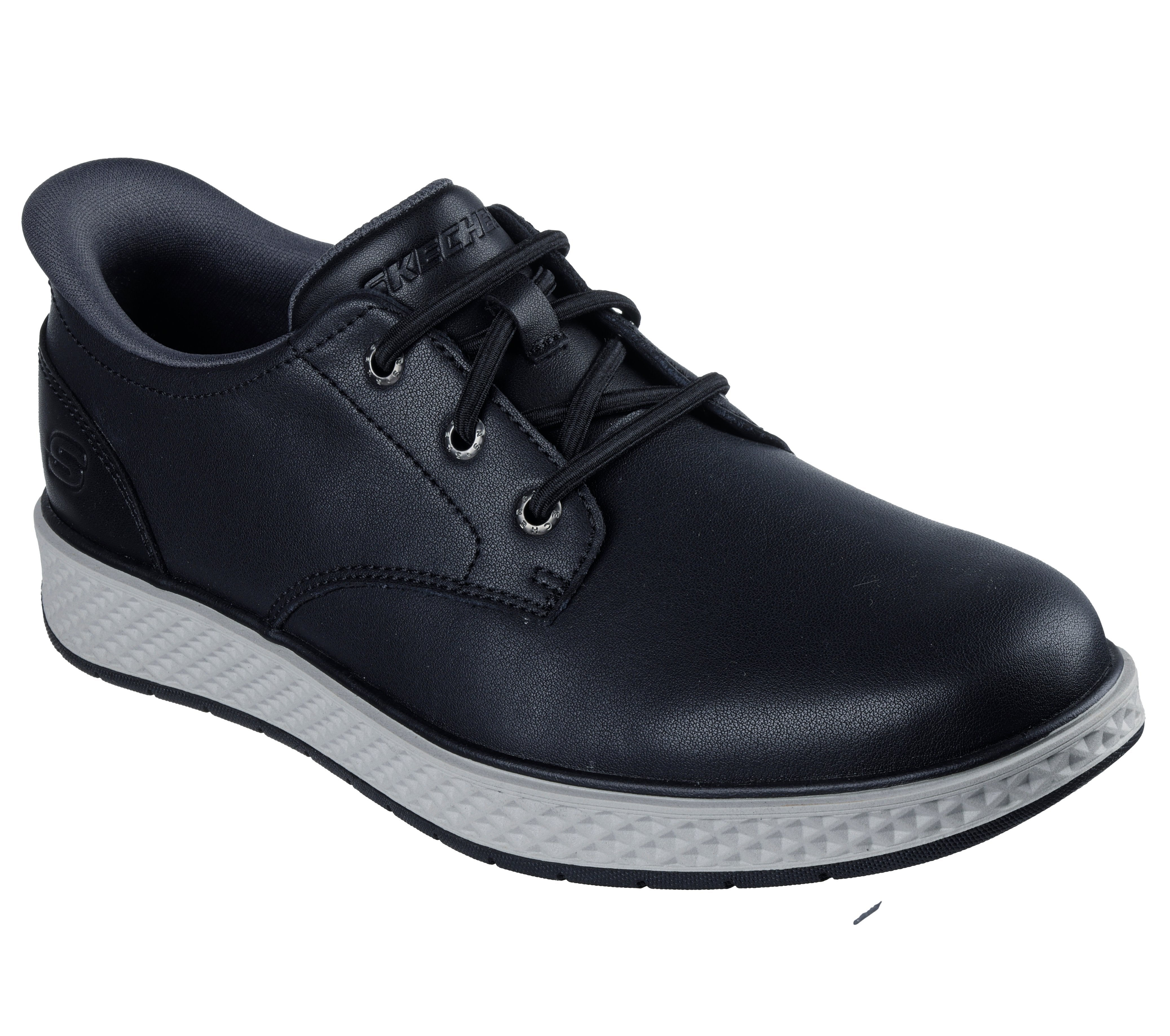 Skechers 205624 Burkett - Lonzo Mens Black Leather Shoes, outer side view.