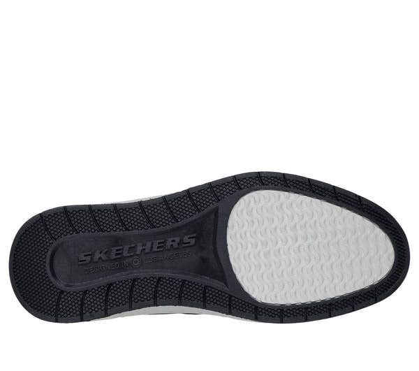 Skechers 205624 Burkett - Lonzo Mens Black Leather Shoes, sole and tread view.