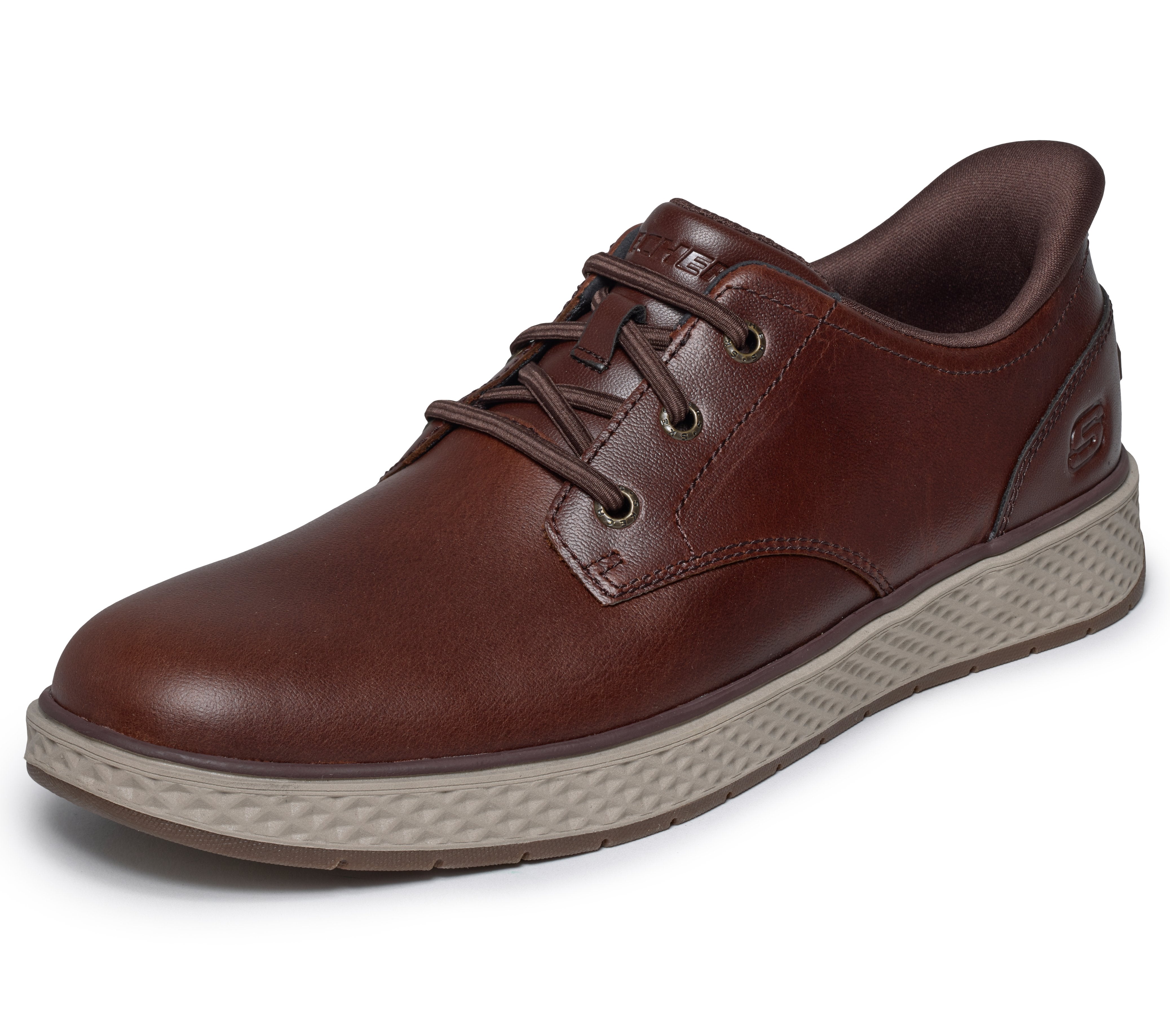 Skechers 205624 Burkett - Lonzo Mens Brown Leather Shoes, left side view.