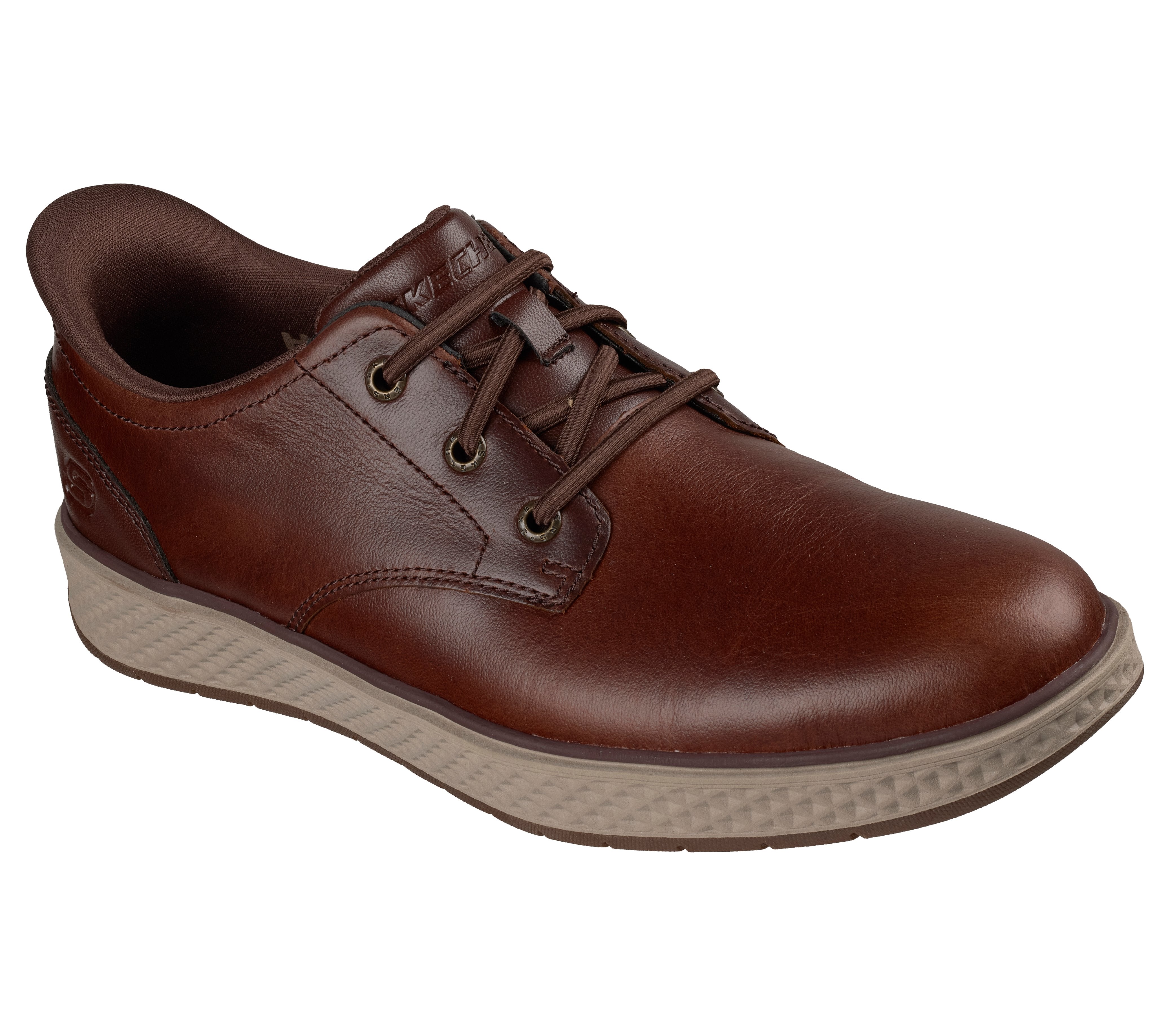 Skechers 205624 Burkett - Lonzo Mens Brown Leather Shoes, outer side view.