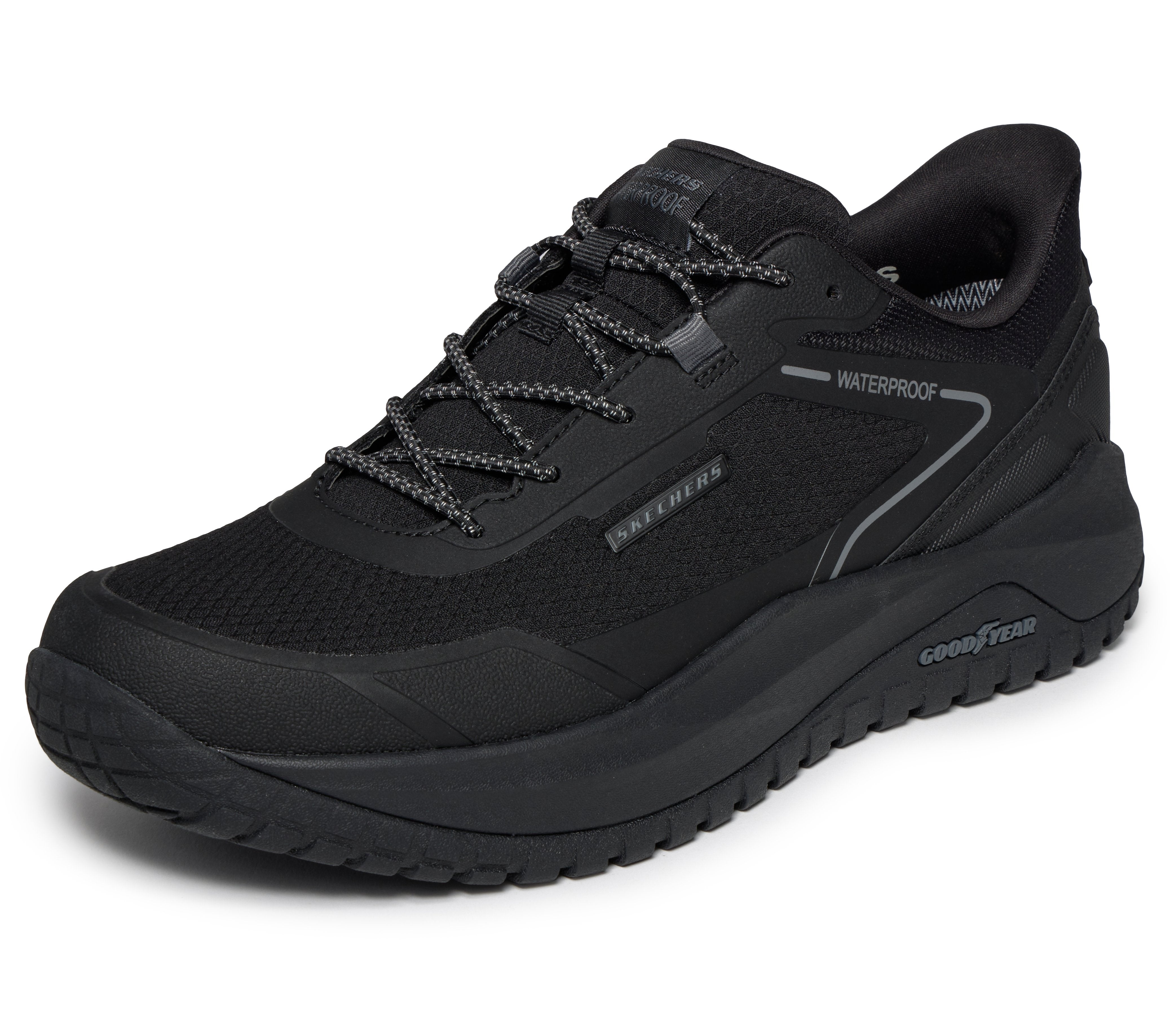 Skechers 211367 Badger - Koda Mens Black Textile Trainers, left side view.