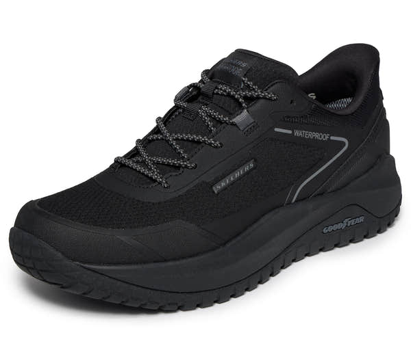 Skechers 211367 Badger - Koda Mens Black Textile Trainers, left side view.