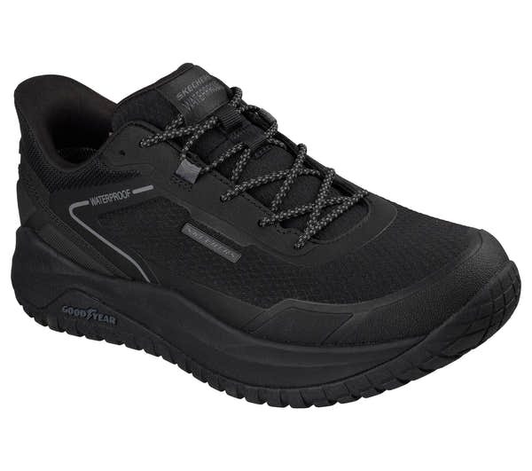 Skechers 211367 Badger - Koda Mens Black Textile Trainers, outer side view.