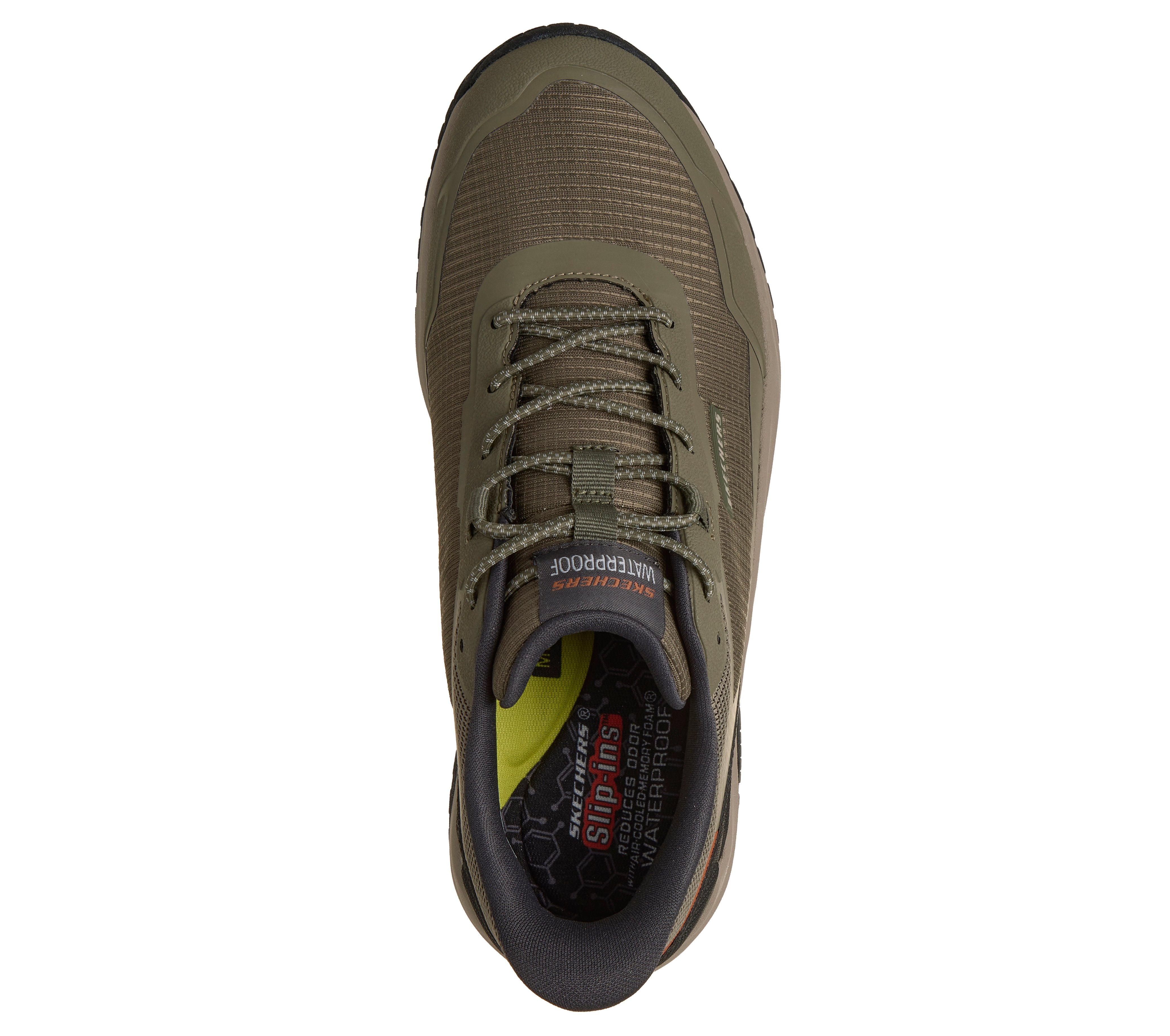 Skechers 211367 Badger - Koda Mens Olive Textile Trainers, insole and footbed view.