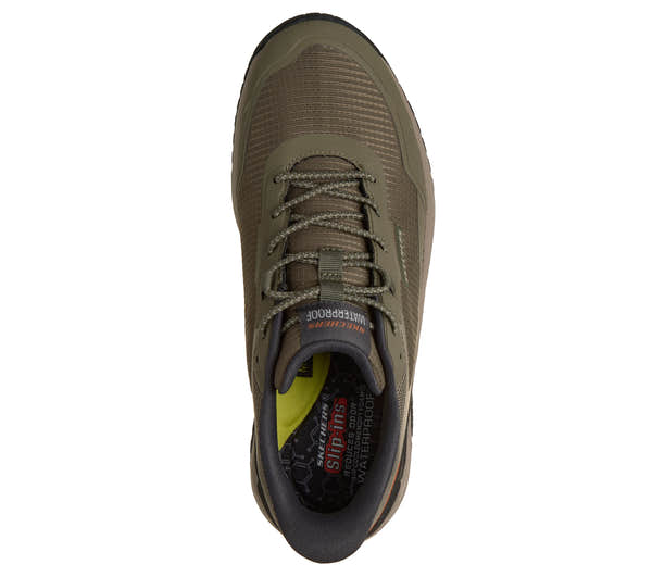 Skechers 211367 Badger - Koda Mens Olive Textile Trainers, insole and footbed view.