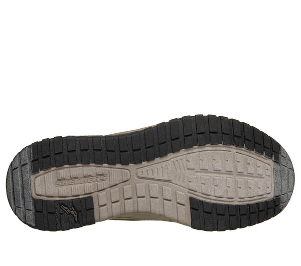 Skechers 211367 Badger - Koda Mens Olive Textile Trainers, sole and tread view.