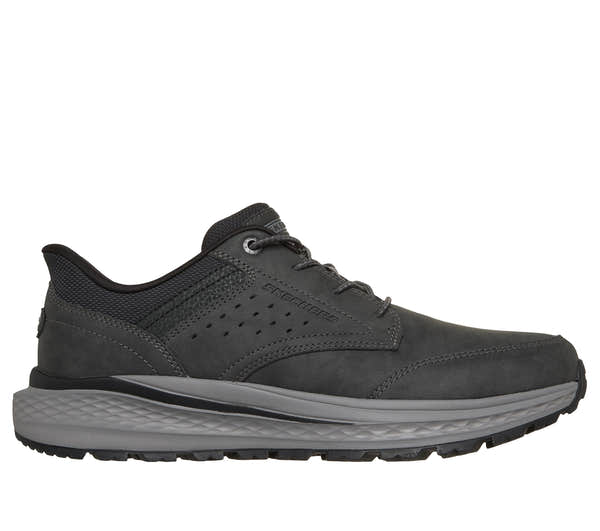 Skechers 211448 Slade Ultra - Ronan Mens Charcoal Textile Shoes, front three-quarter view.