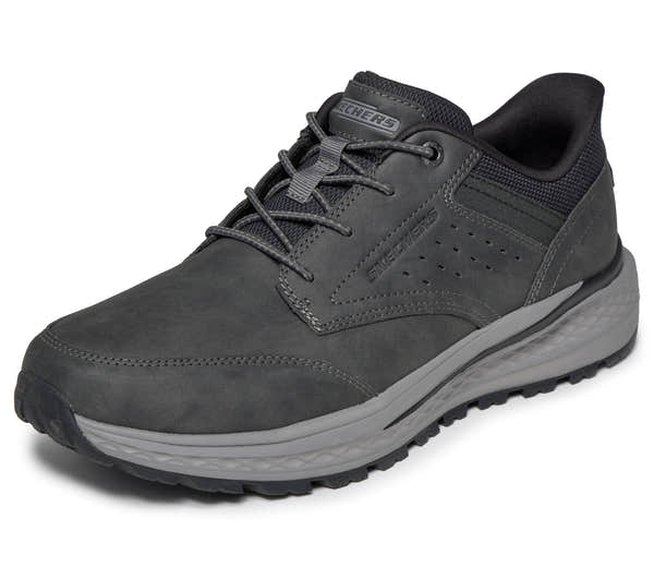 Skechers 211448 Slade Ultra - Ronan Mens Charcoal Textile Shoes, left side view.