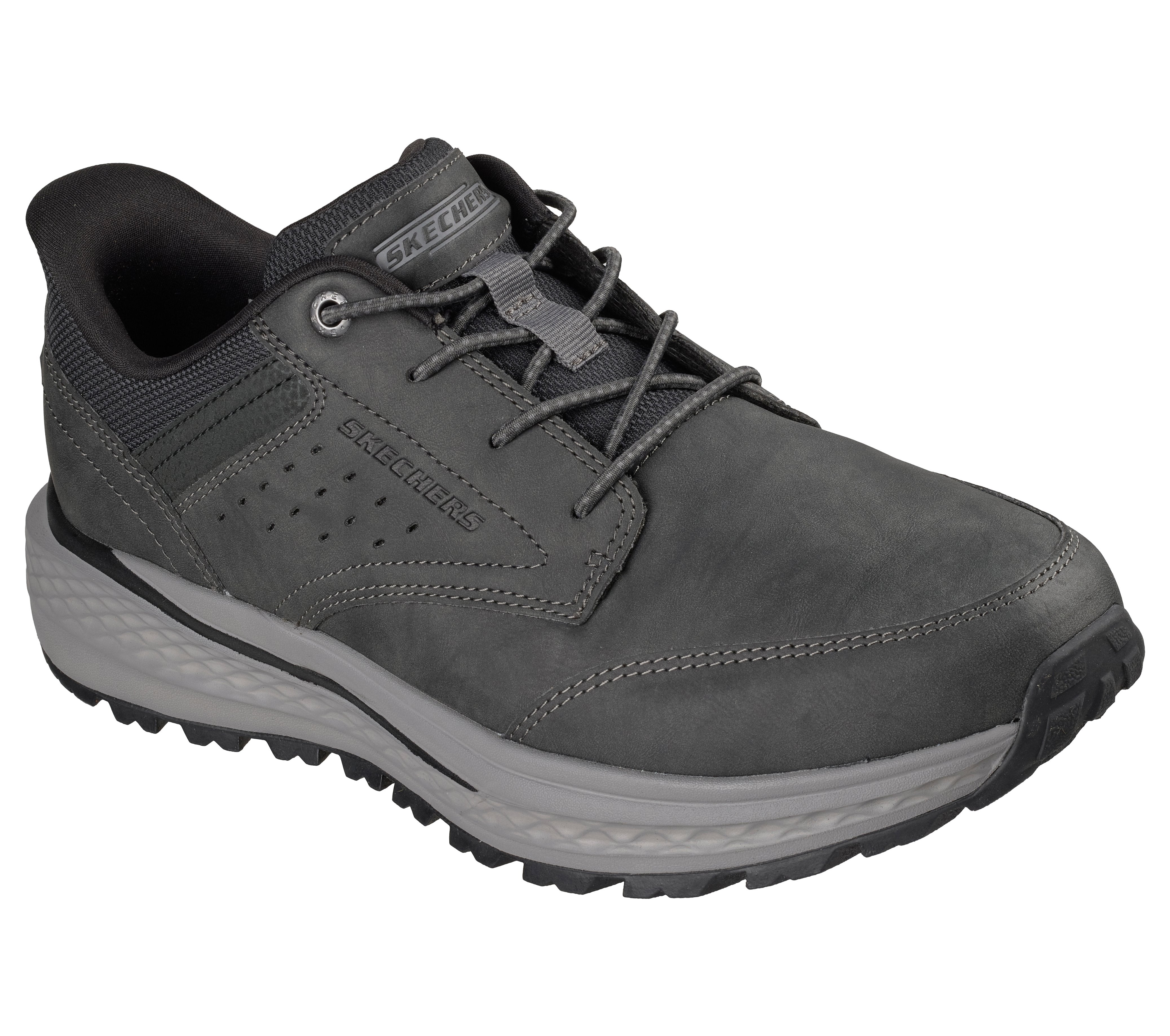 Skechers 211448 Slade Ultra - Ronan Mens Charcoal Textile Shoes, outer side view.