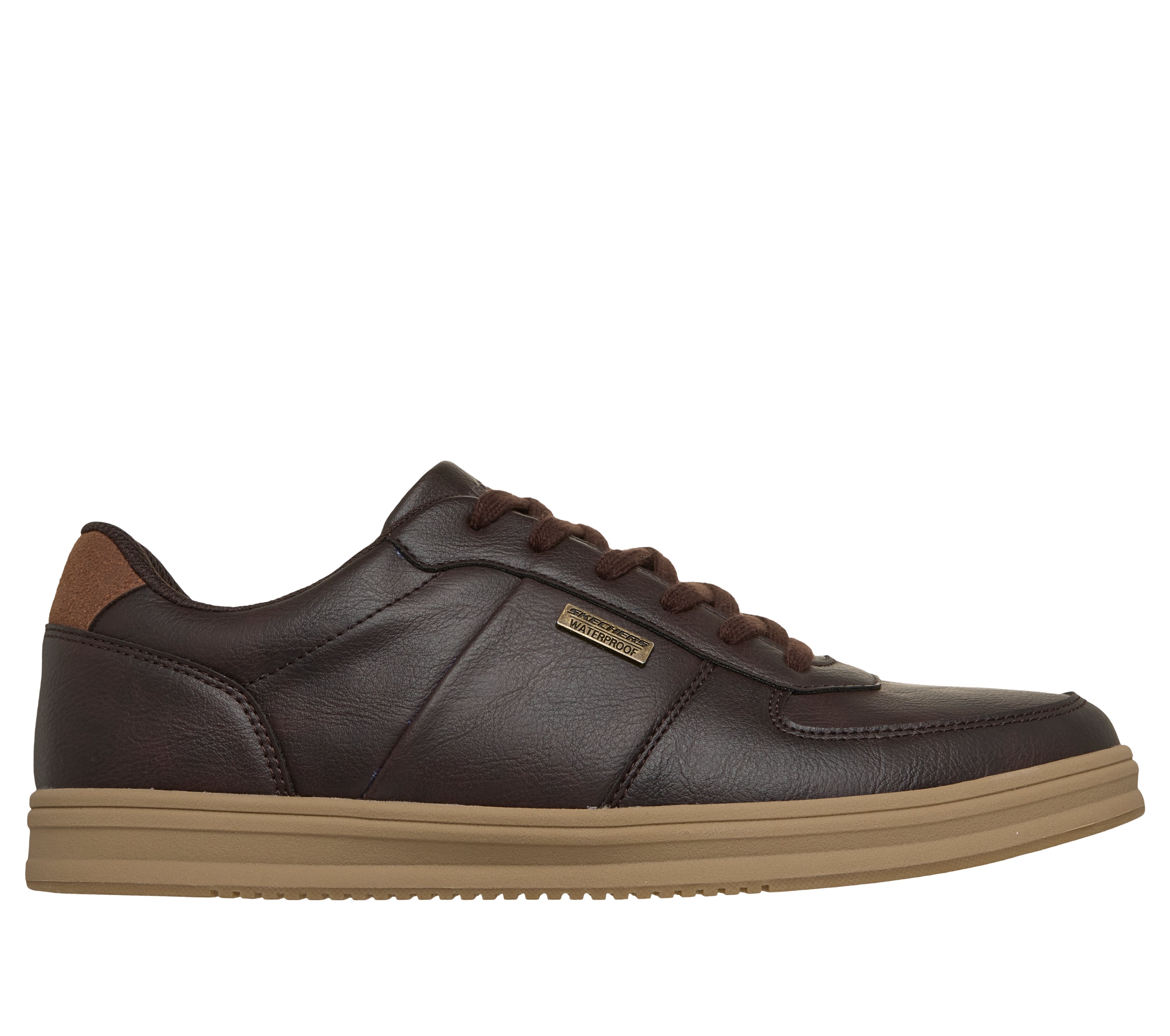 Skechers 211459 Palmiro-Monty Mens Chocolate Trainers, front three-quarter view.