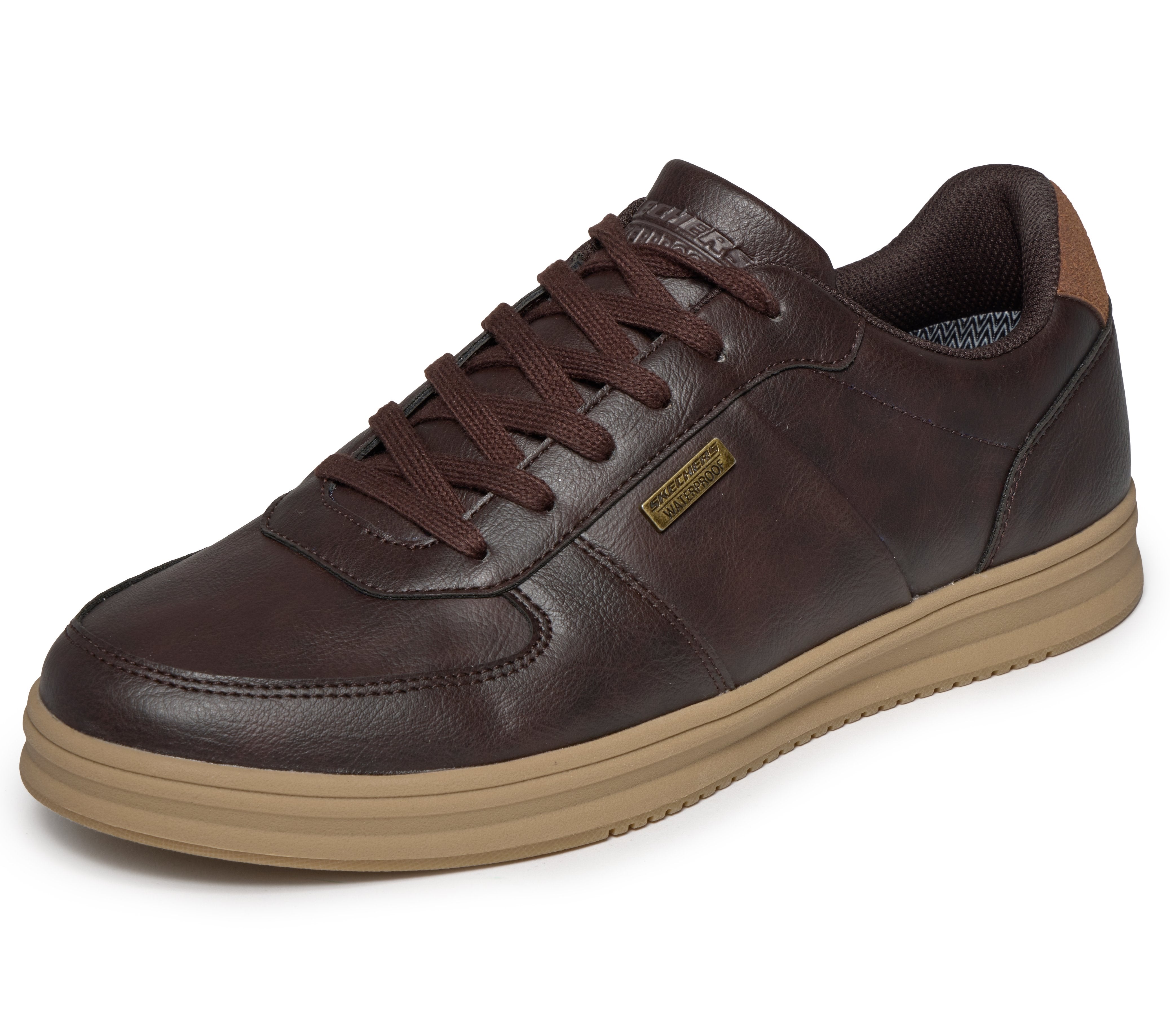 Skechers 211459 Palmiro-Monty Mens Chocolate Trainers, left side view.