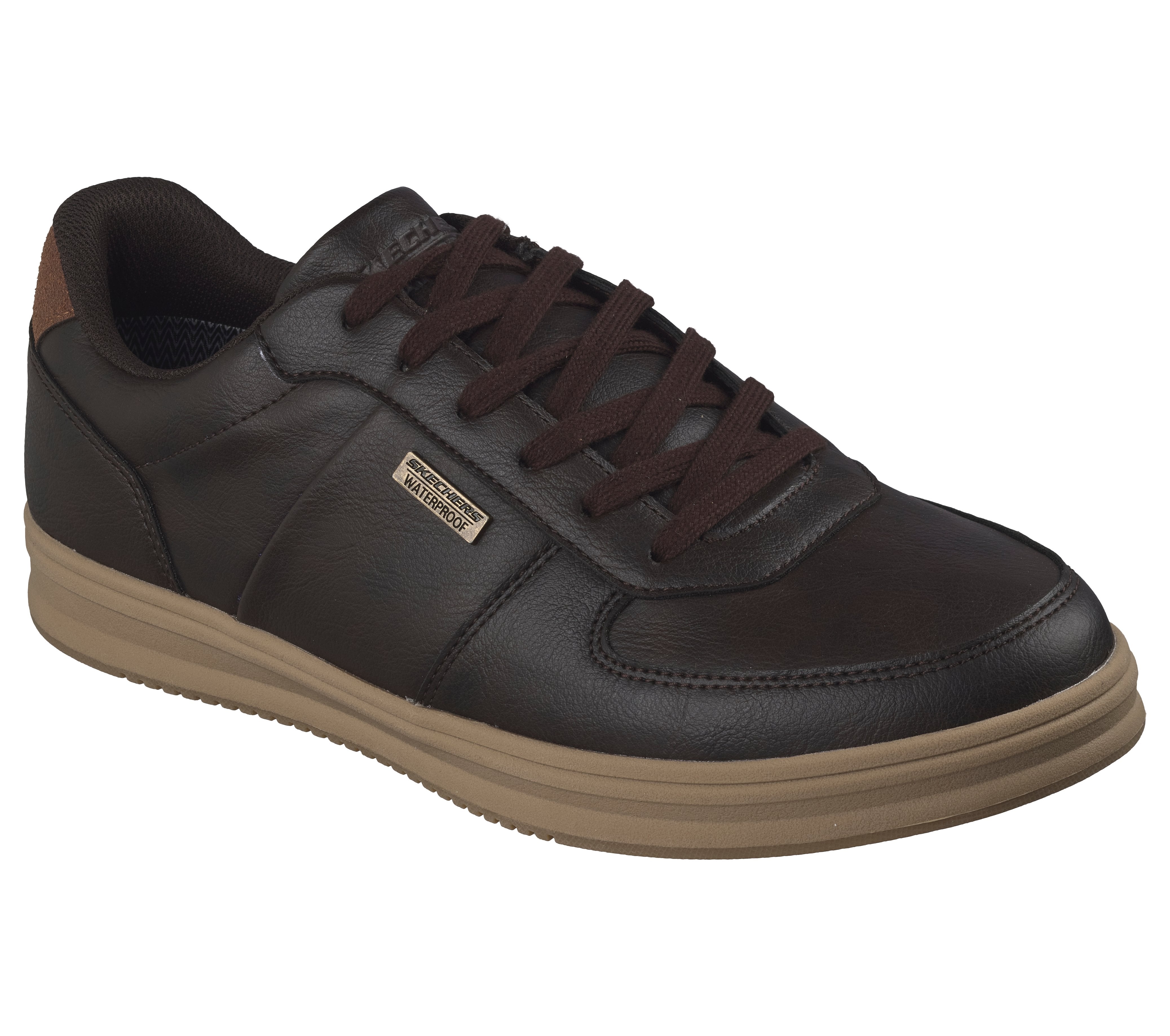Skechers 211459 Palmiro-Monty Mens Chocolate Trainers, outer side view.