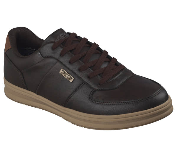 Skechers 211459 Palmiro-Monty Mens Chocolate Trainers, outer side view.