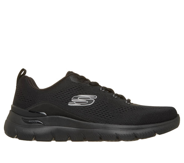Skechers 233178 Arch Fit Summits - Kravel Mens Black Textile Shoes, front three-quarter view.