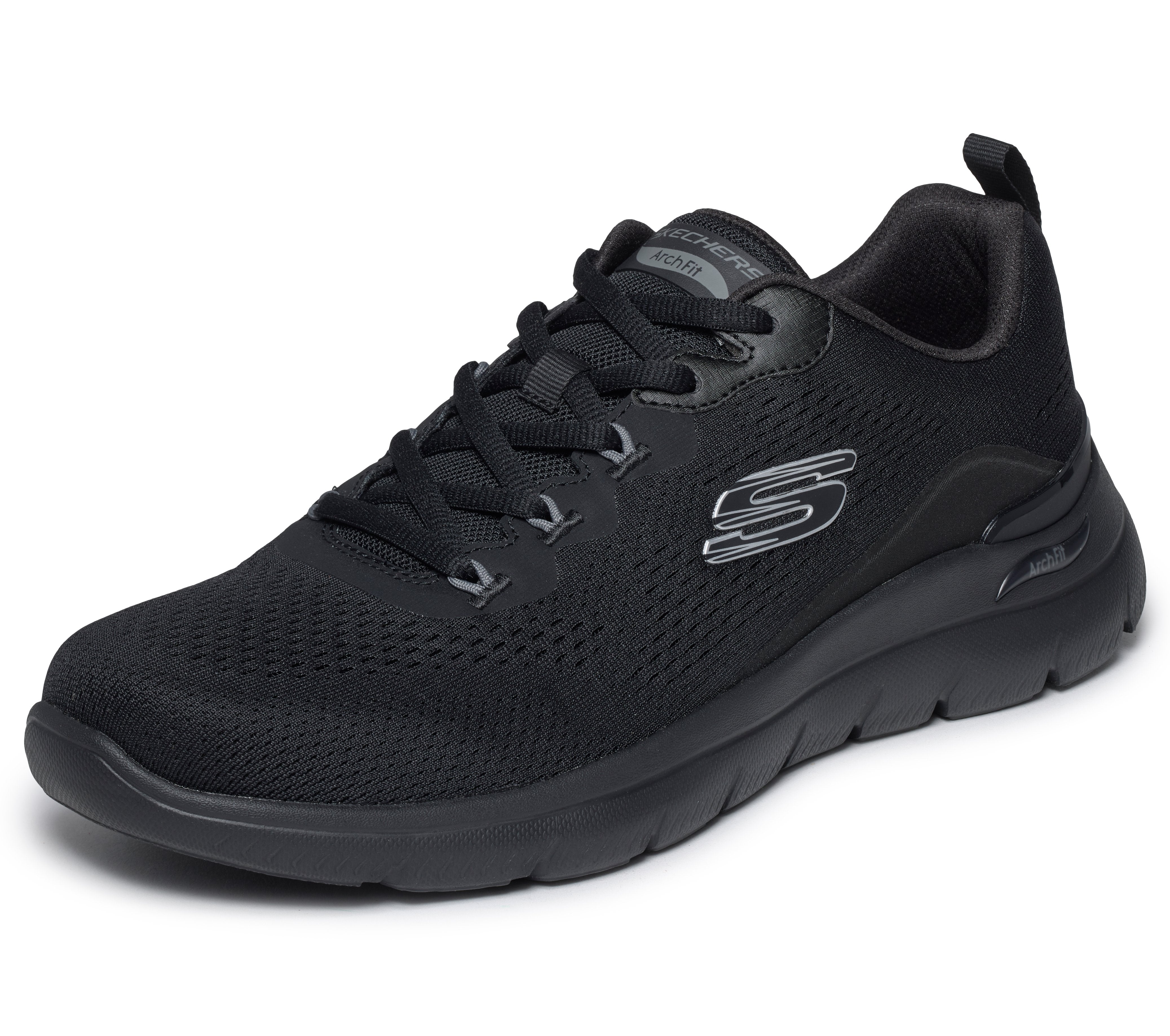 Skechers 233178 Arch Fit Summits - Kravel Mens Black Textile Shoes, left side view.