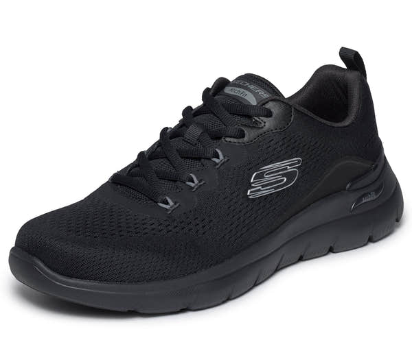 Skechers 233178 Arch Fit Summits - Kravel Mens Black Textile Shoes, left side view.