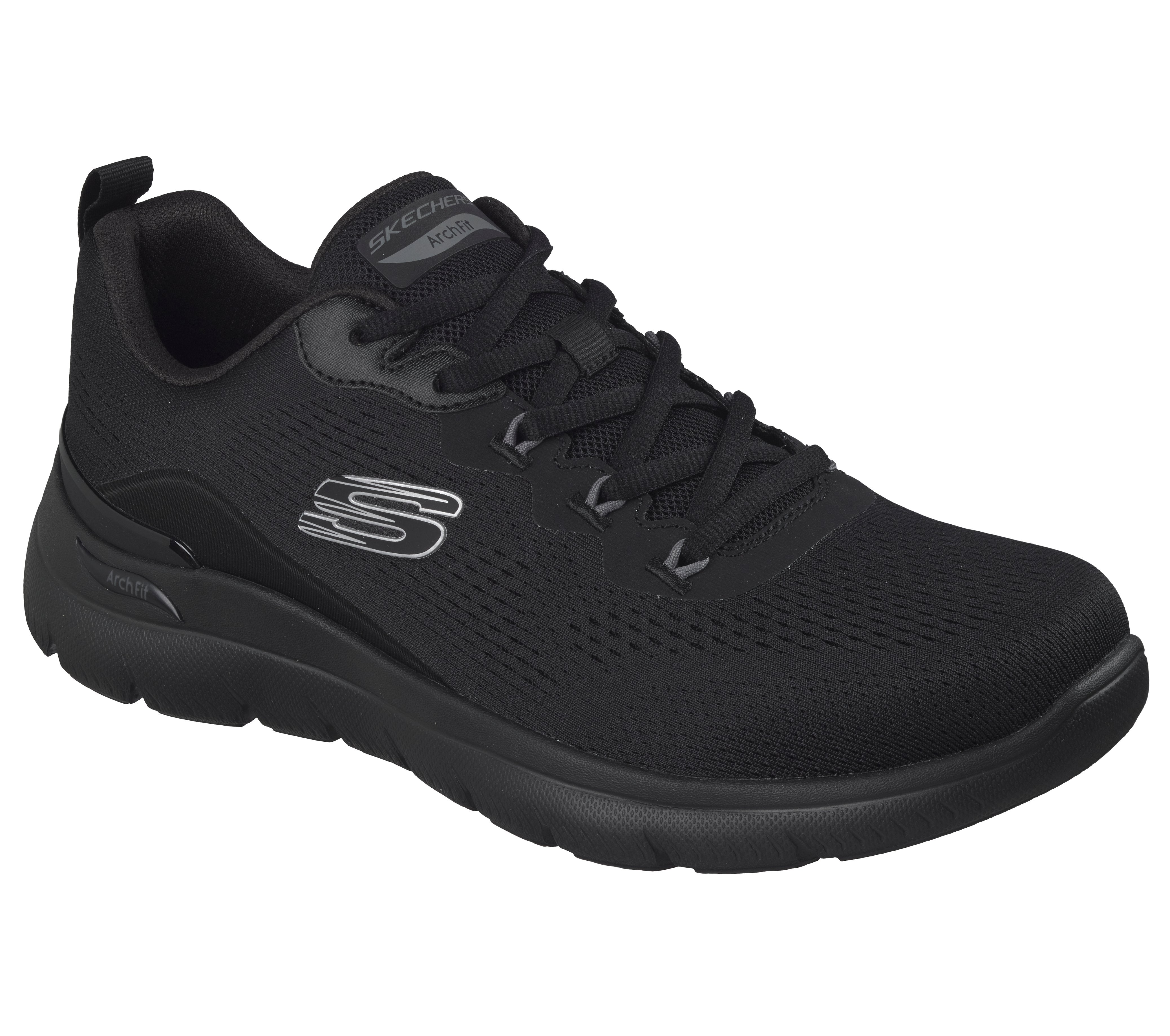 Skechers 233178 Arch Fit Summits - Kravel Mens Black Textile Shoes, outer side view.