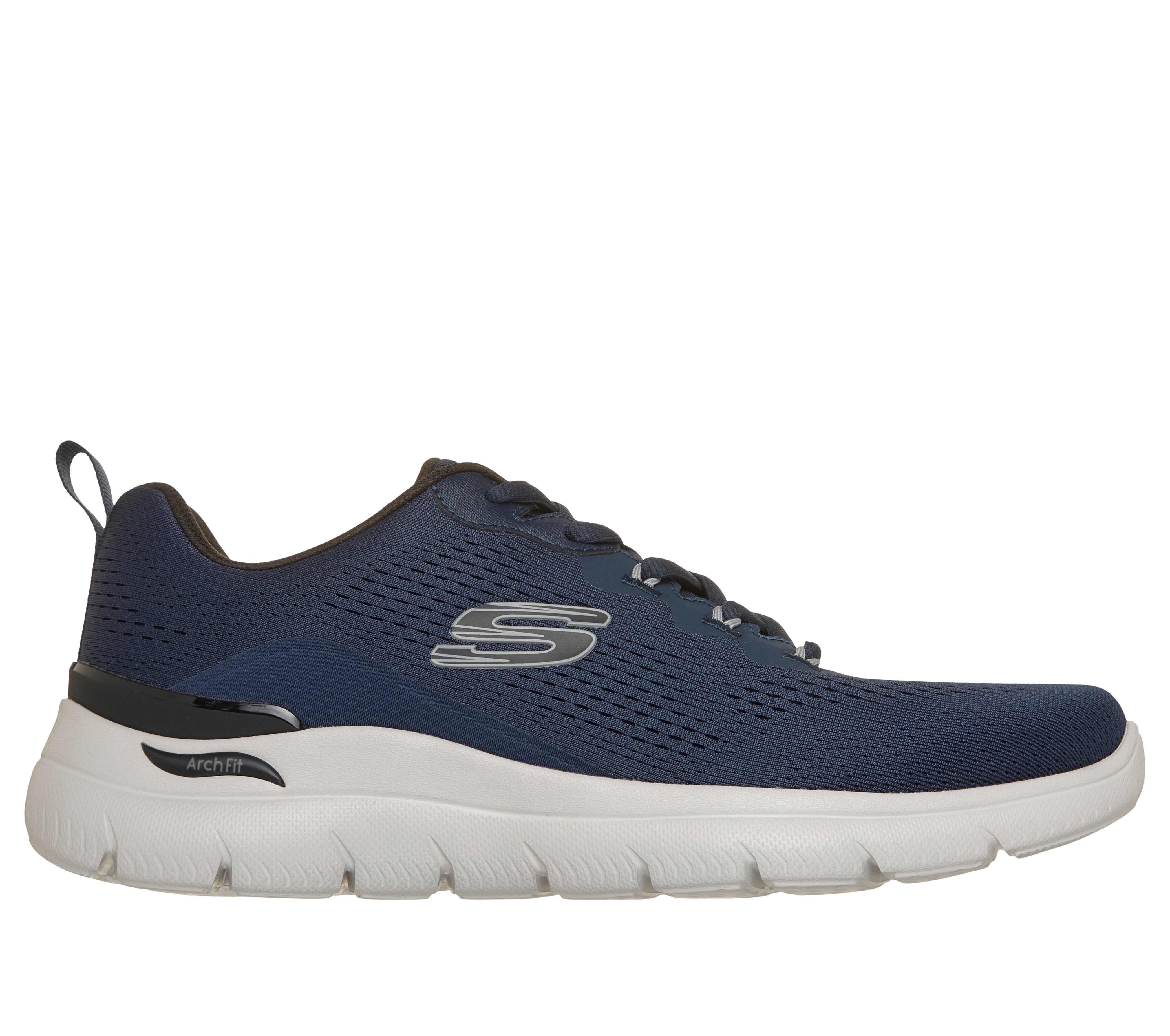 Skechers 233178 Arch Fit Summits - Kravel Mens Navy Textile Shoes, front three-quarter view.