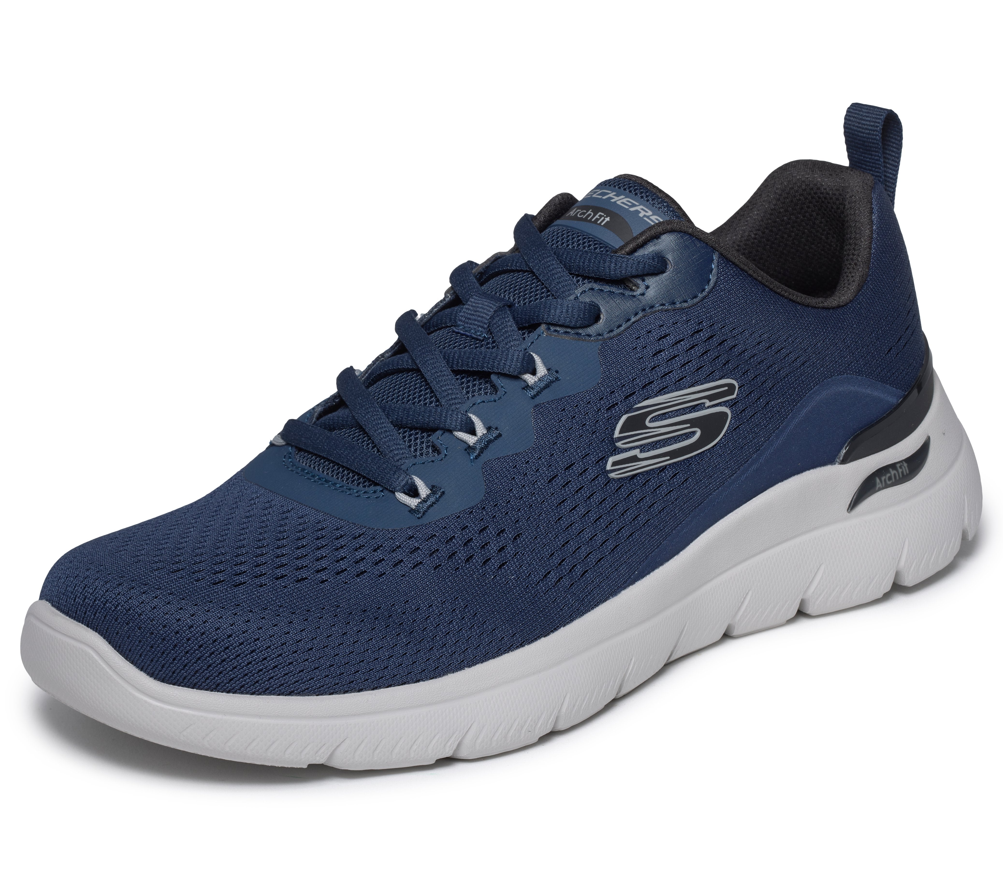 Skechers 233178 Arch Fit Summits - Kravel Mens Navy Textile Shoes, left side view.